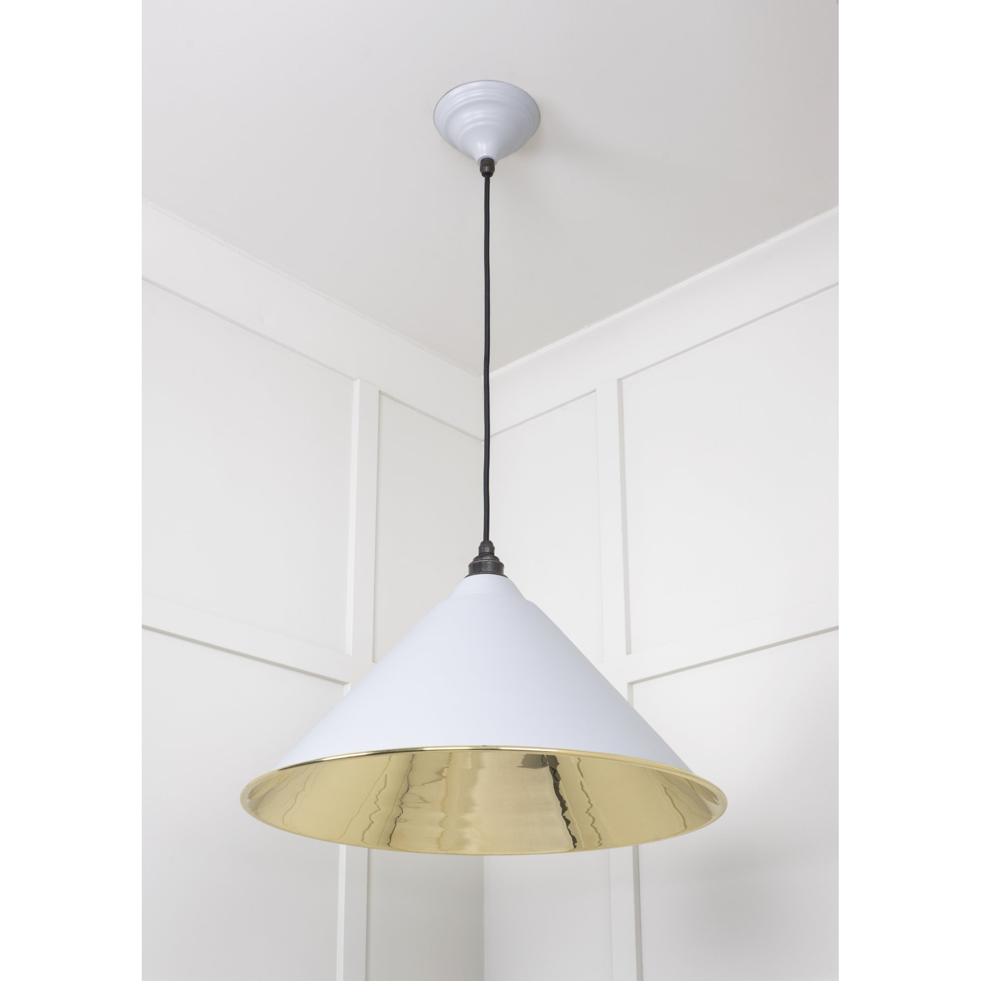From The Anvil Smooth Brass Hockley Pendant - Birch (Pale Grey)