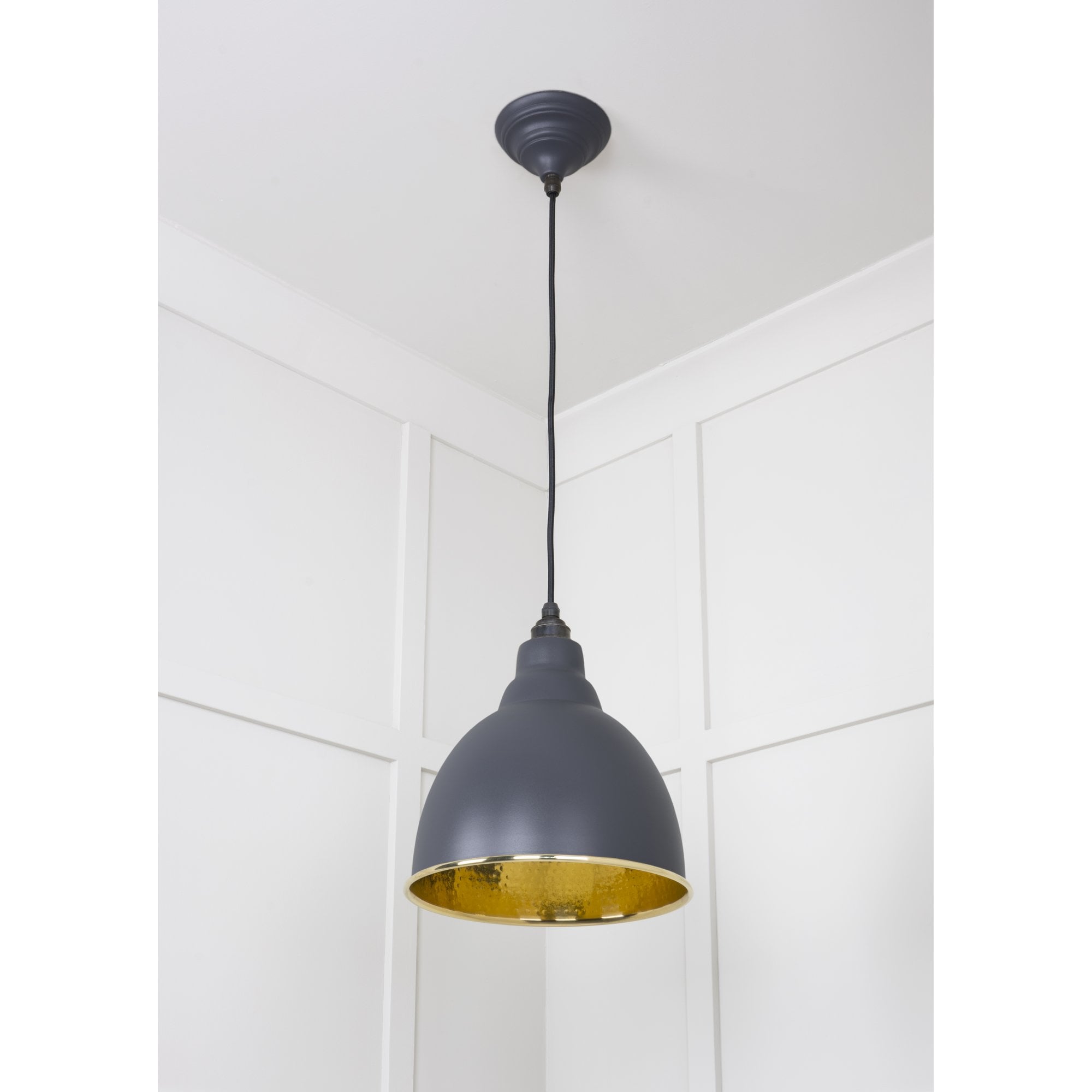 From The Anvil Hammered Brass Brindley Pendant - Slate (Mid Grey)