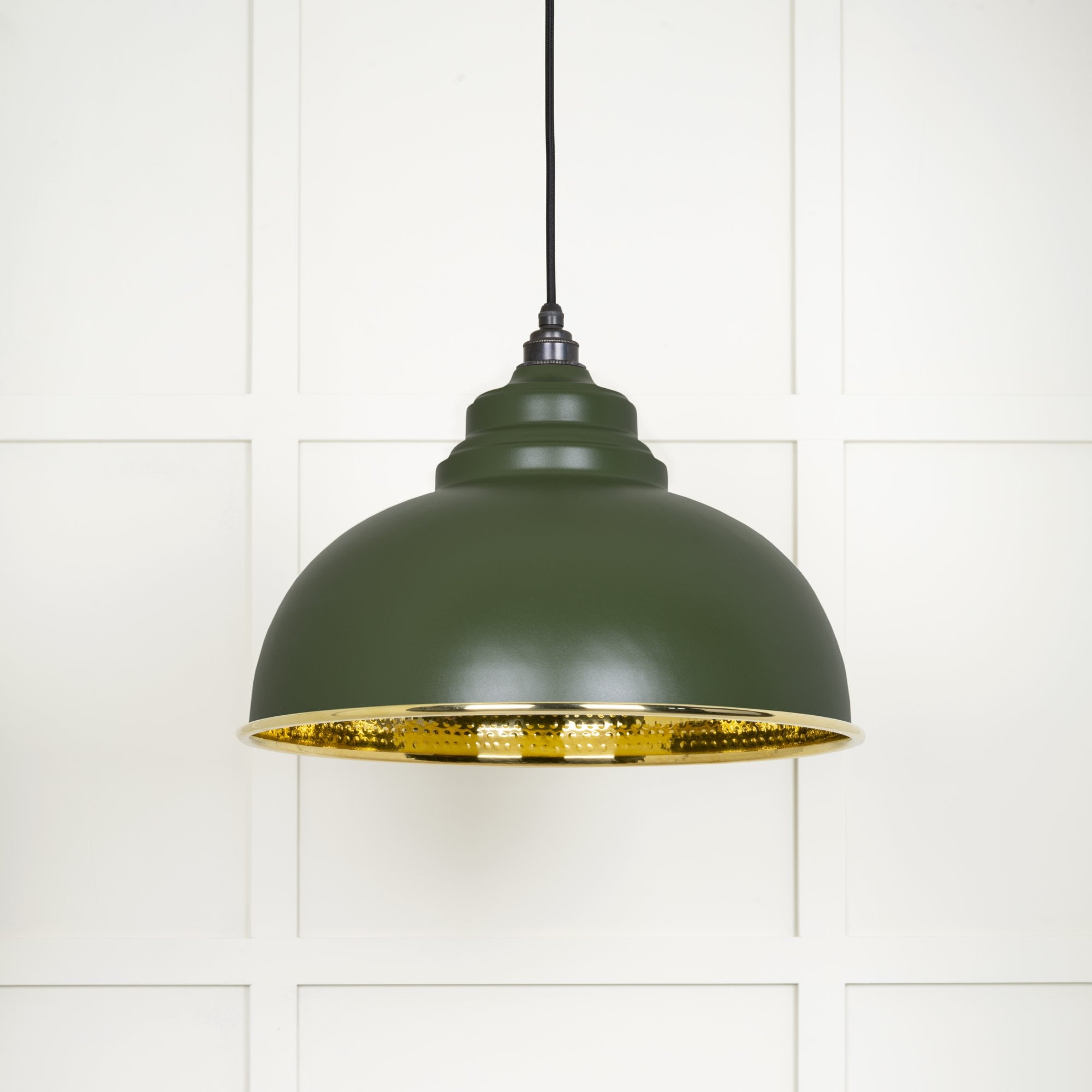 From The Anvil Hammered Brass Harborne Pendant - Heath (Earthy Green)