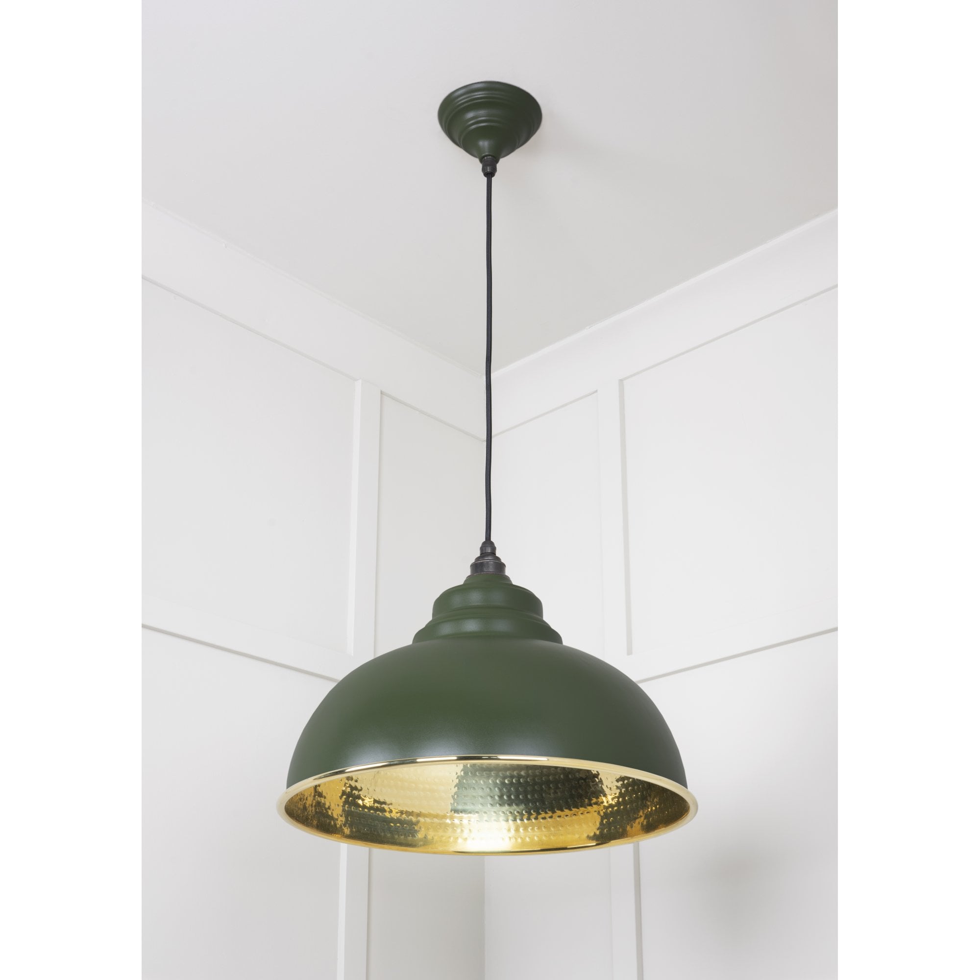 From The Anvil Hammered Brass Harborne Pendant - Heath (Earthy Green)