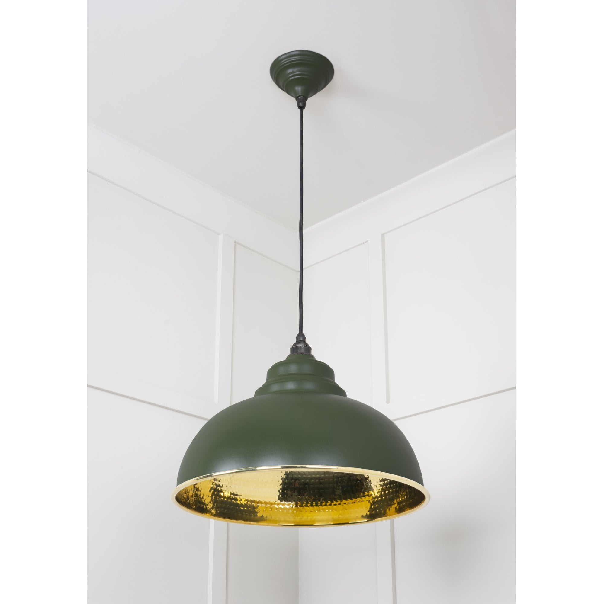 From The Anvil Hammered Brass Harborne Pendant - Heath (Earthy Green)