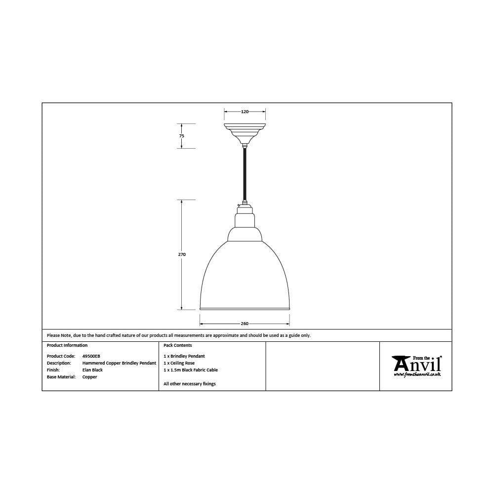 From The Anvil Hammered Copper Brindley Pendant - Elan Black