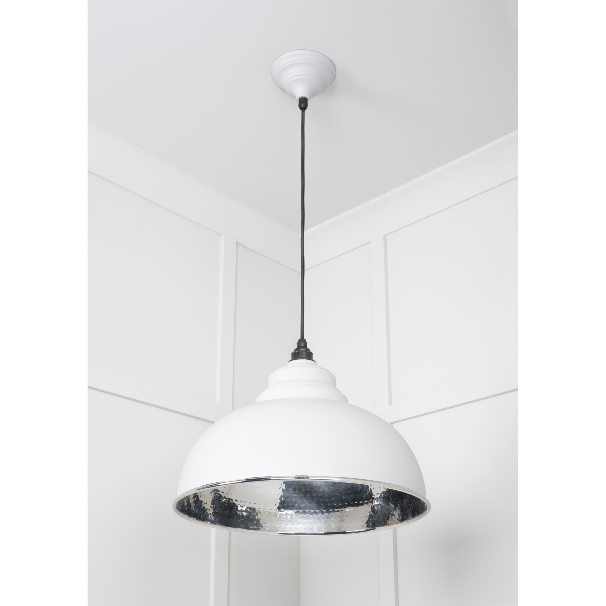 From The Anvil Hammered Nickel Harborne Pendant - Flock (Matt White)