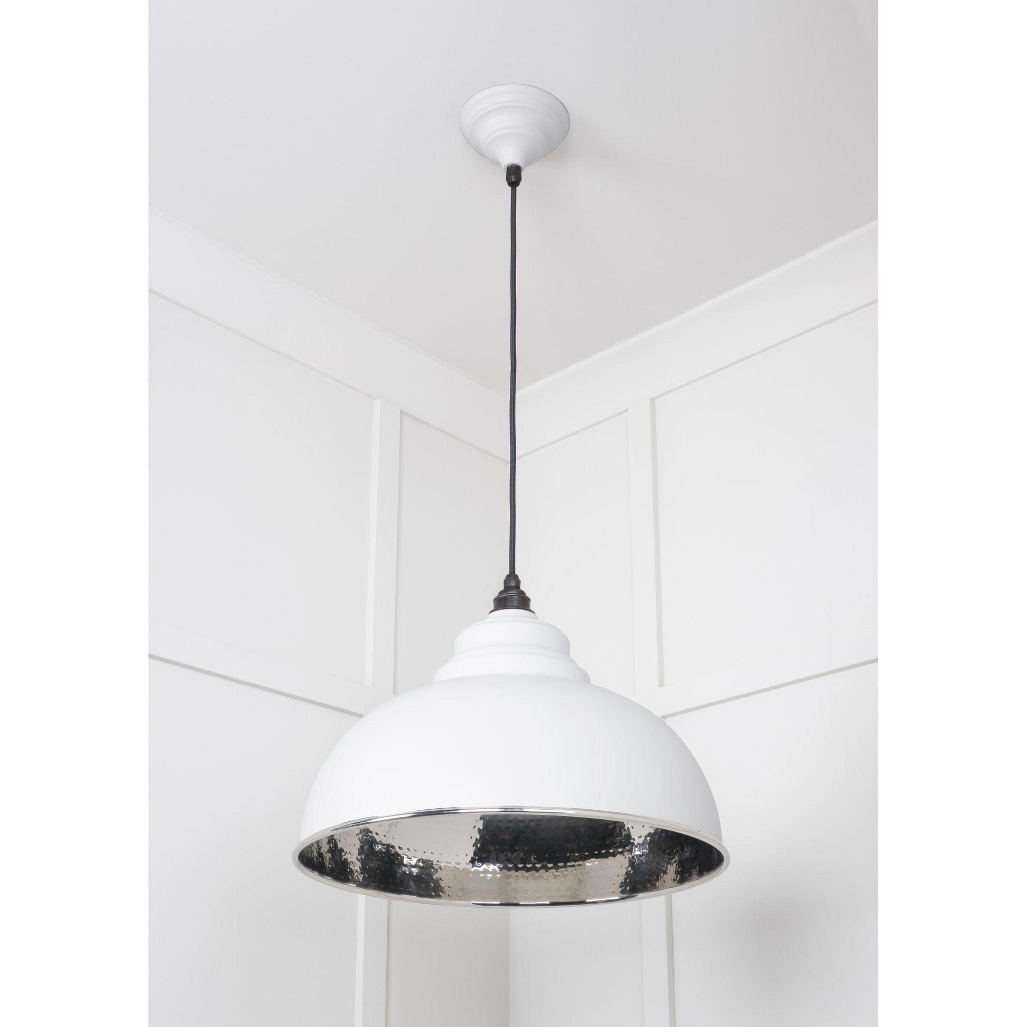 From The Anvil Hammered Nickel Harborne Pendant - Flock (Matt White)