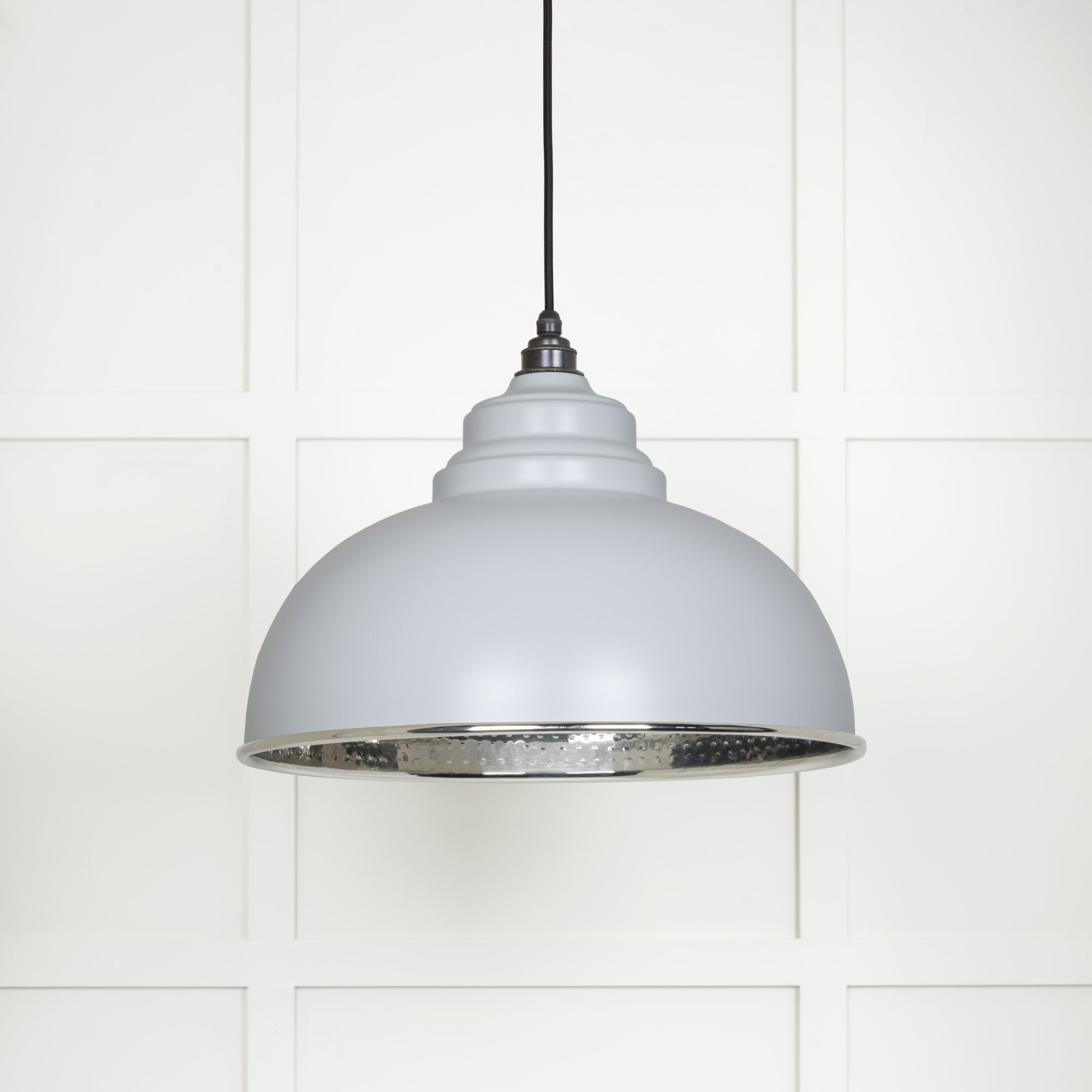 From The Anvil Hammered Nickel Harborne Pendant - Birch (Pale Grey)