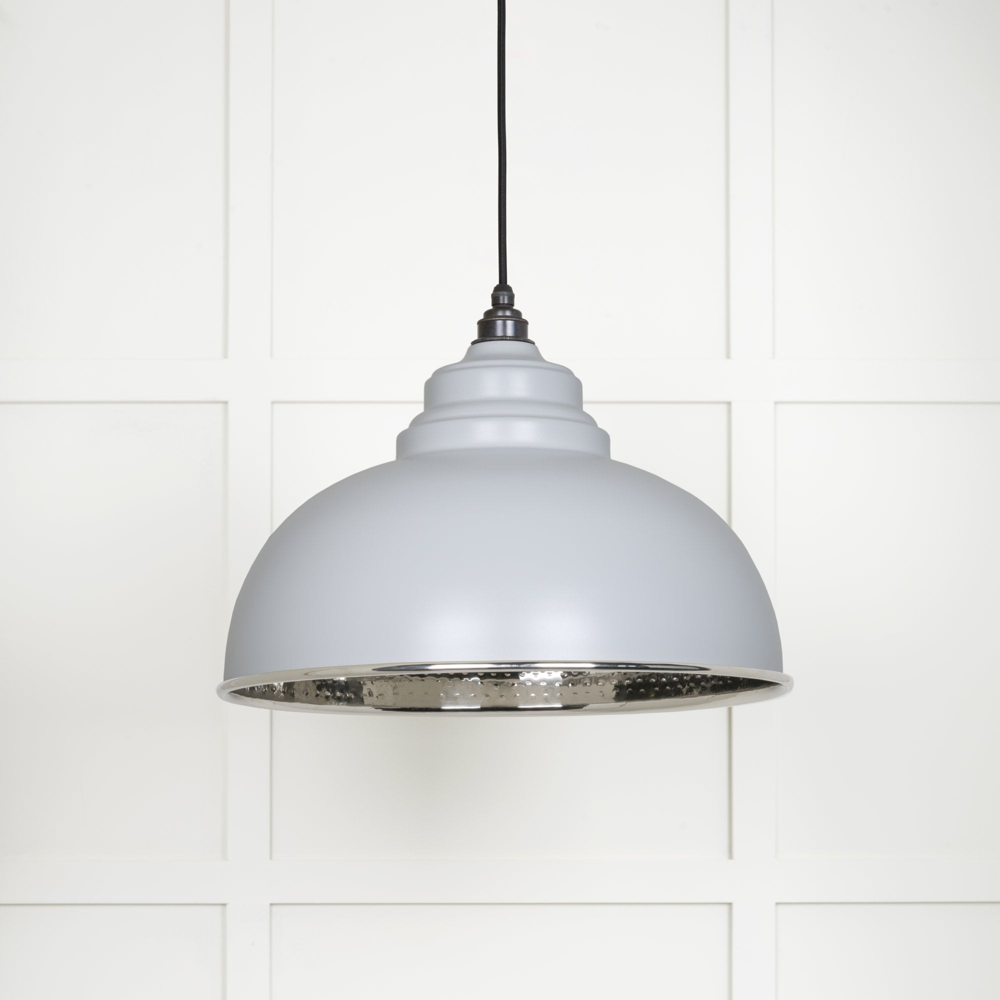 From The Anvil Hammered Nickel Harborne Pendant - Birch (Pale Grey)