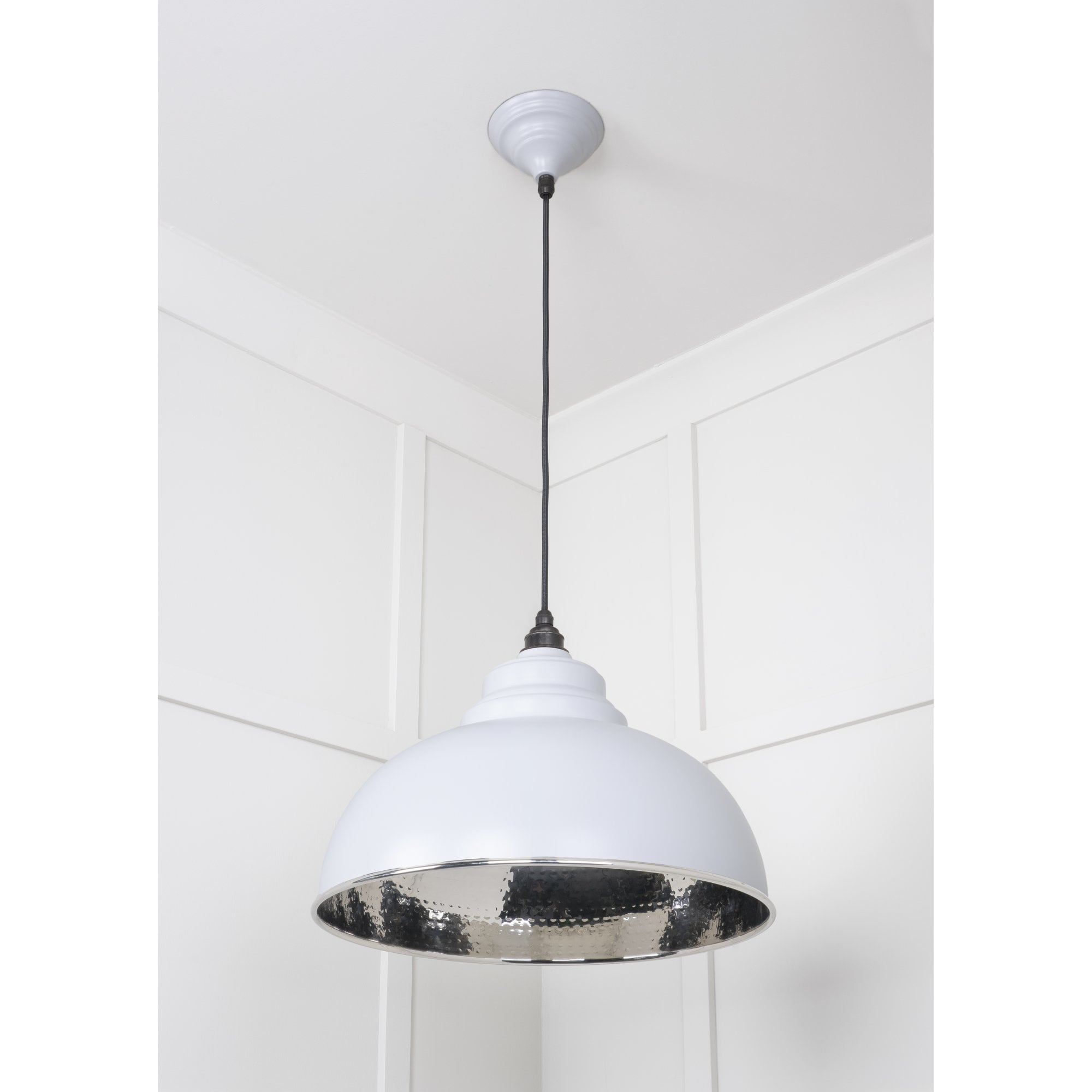 From The Anvil Hammered Nickel Harborne Pendant - Birch (Pale Grey)