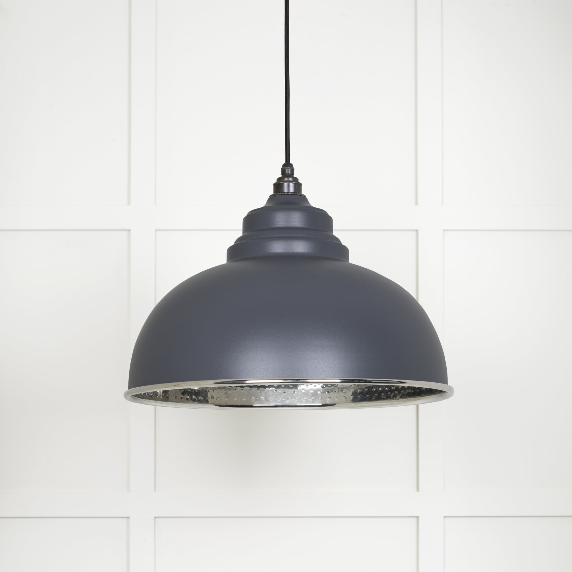 From The Anvil Hammered Nickel Harborne Pendant - Slate (Mid Grey)