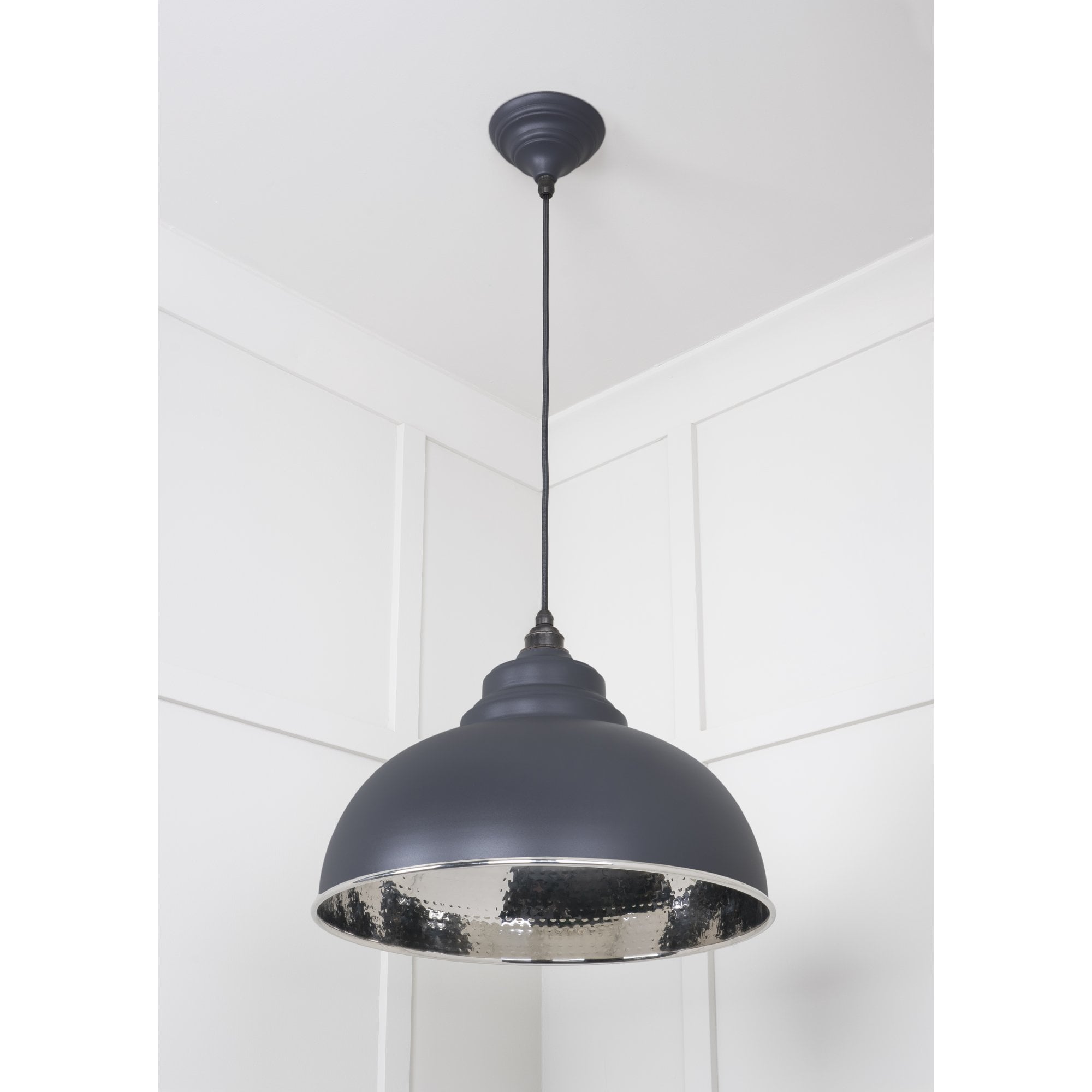 From The Anvil Hammered Nickel Harborne Pendant - Slate (Mid Grey)