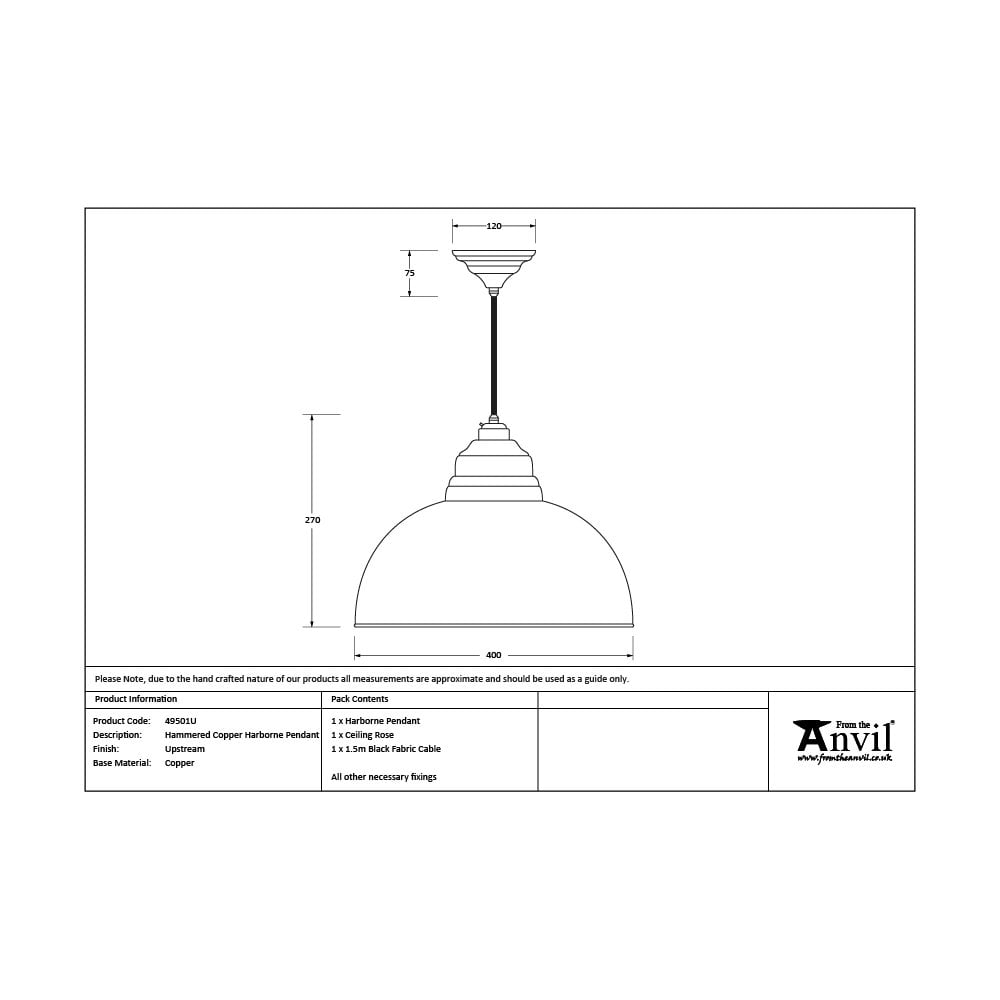 From The Anvil Hammered Copper Harborne Pendant - Upstream (Blue)