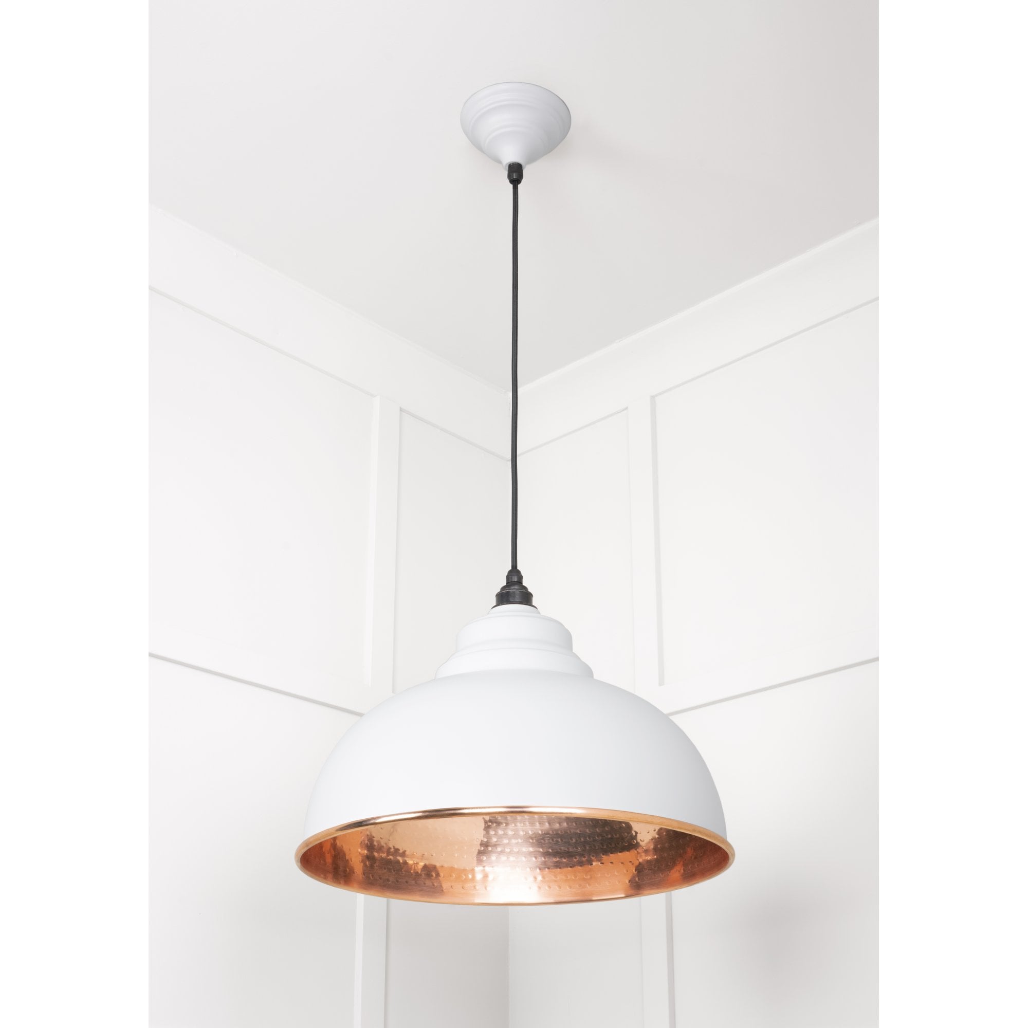 From The Anvil Hammered Copper Harborne Pendant - Flock (Matt White)