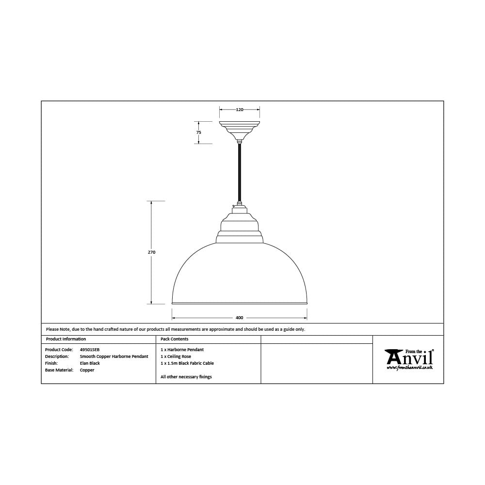 From The Anvil Smooth Copper Harborne Pendant - Elan Black