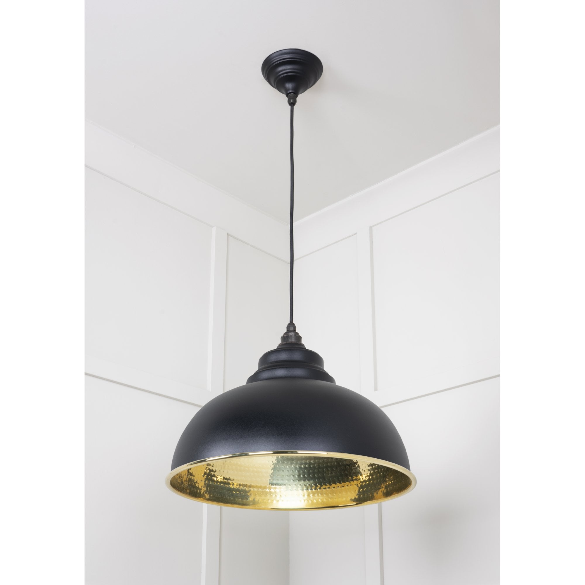 From The Anvil Hammered Brass Harborne Pendant - Elan Black