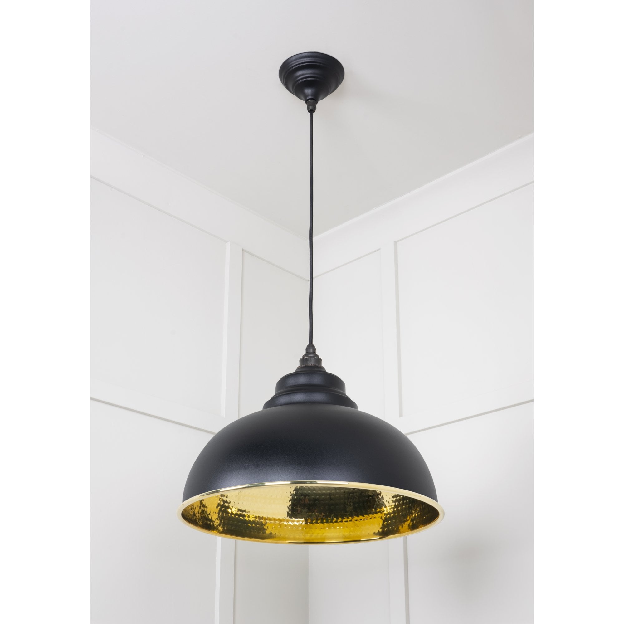 From The Anvil Hammered Brass Harborne Pendant - Elan Black