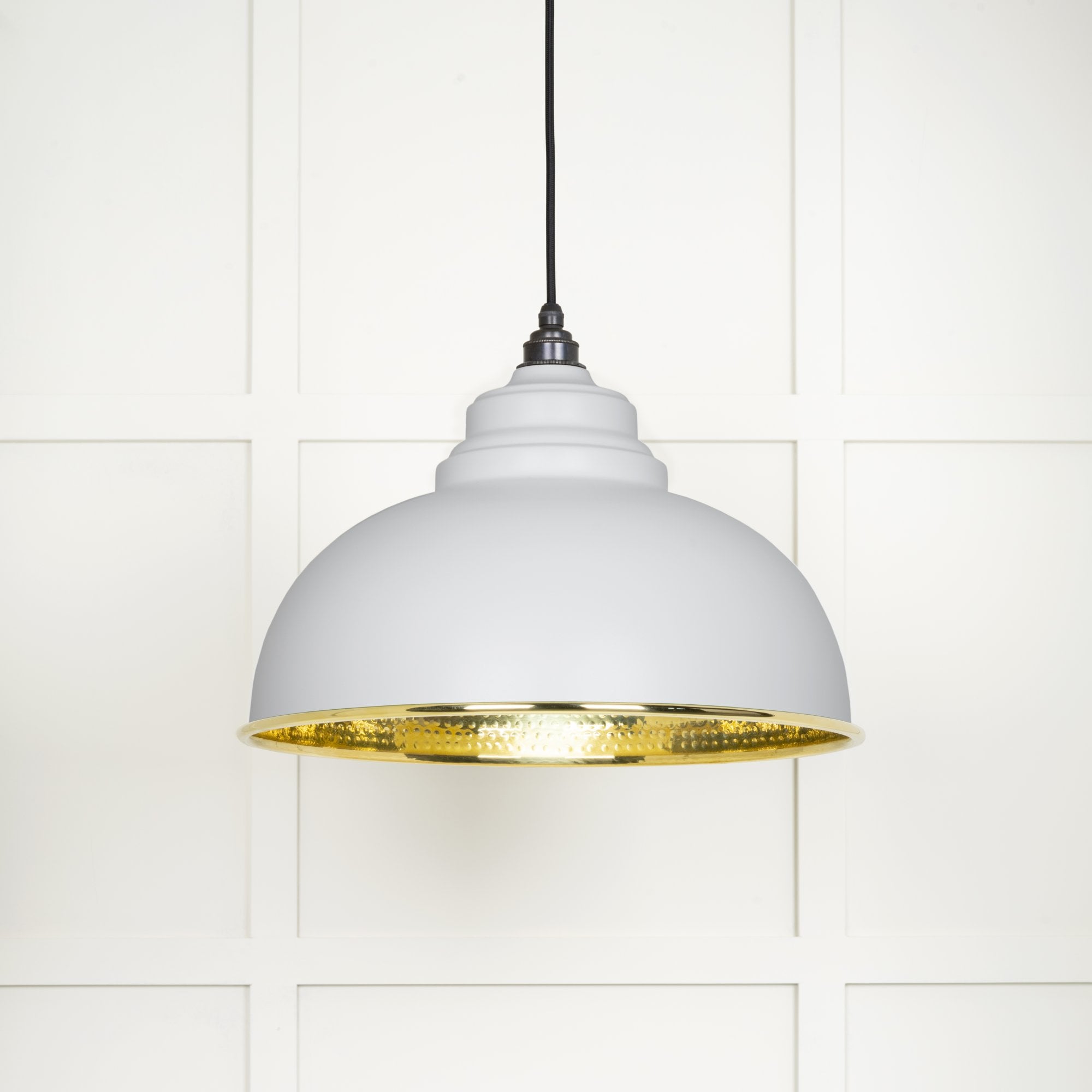 From The Anvil Hammered Brass Harborne Pendant - Flock (Matt White)