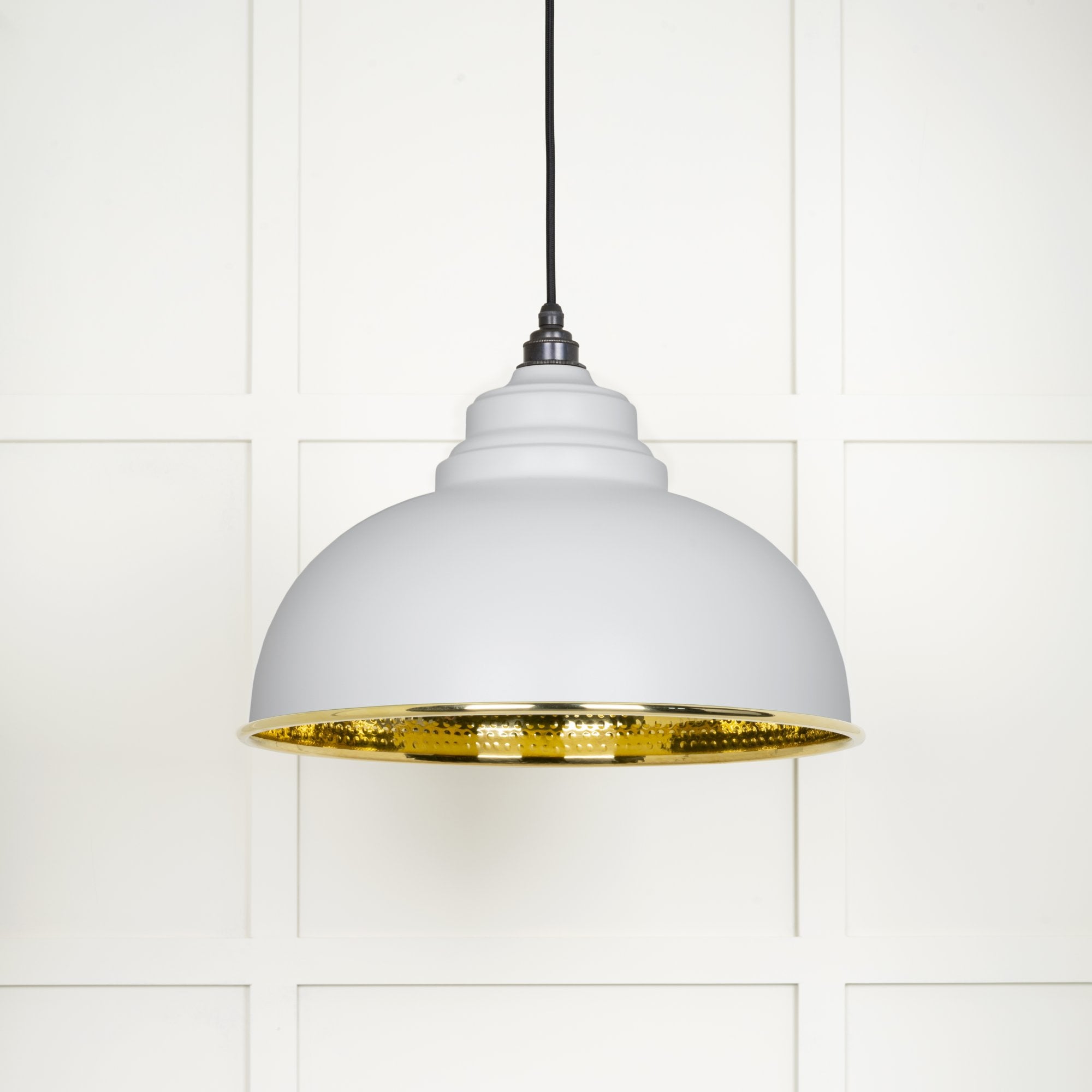 From The Anvil Hammered Brass Harborne Pendant - Flock (Matt White)