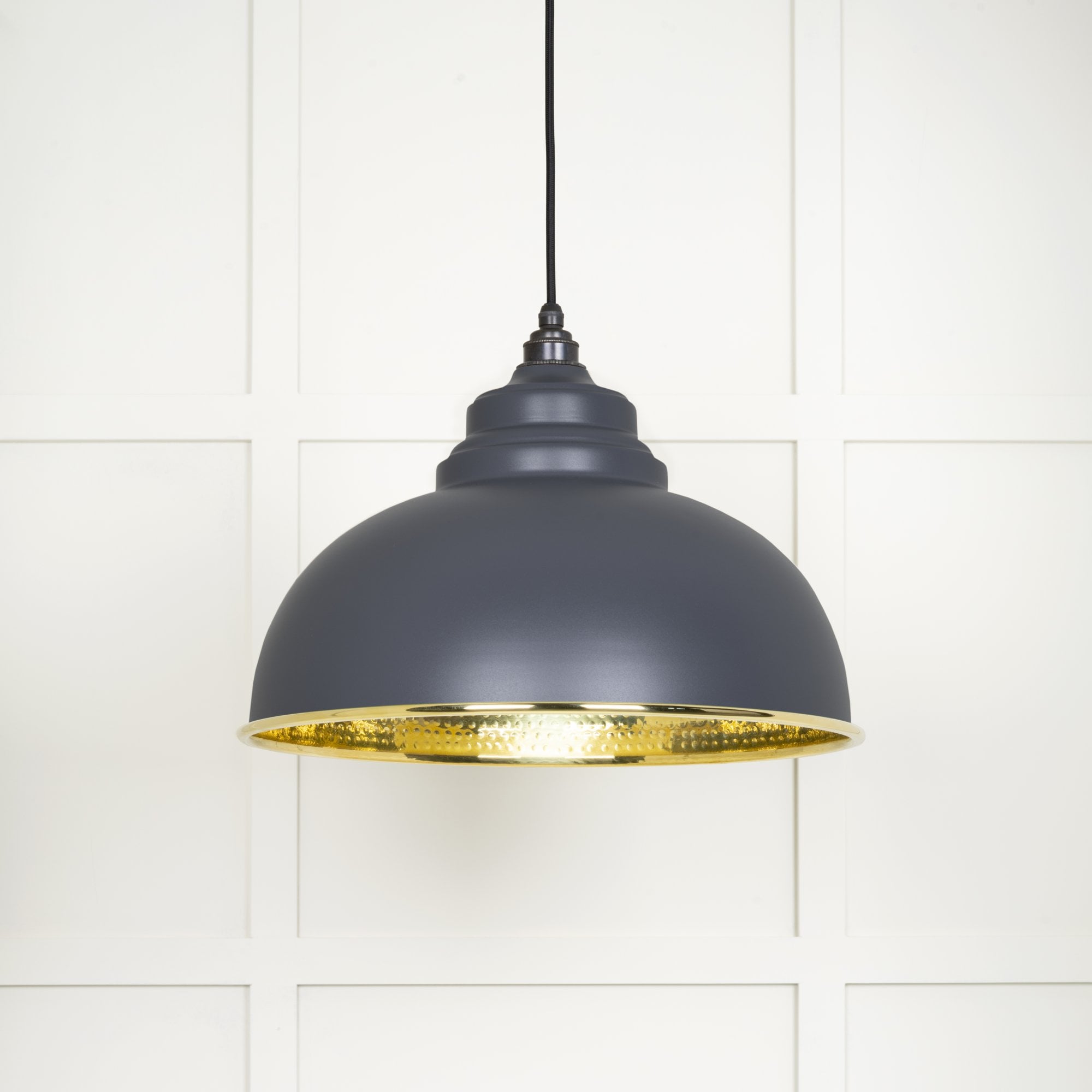 From The Anvil Hammered Brass Harborne Pendant - Slate (Mid Grey)