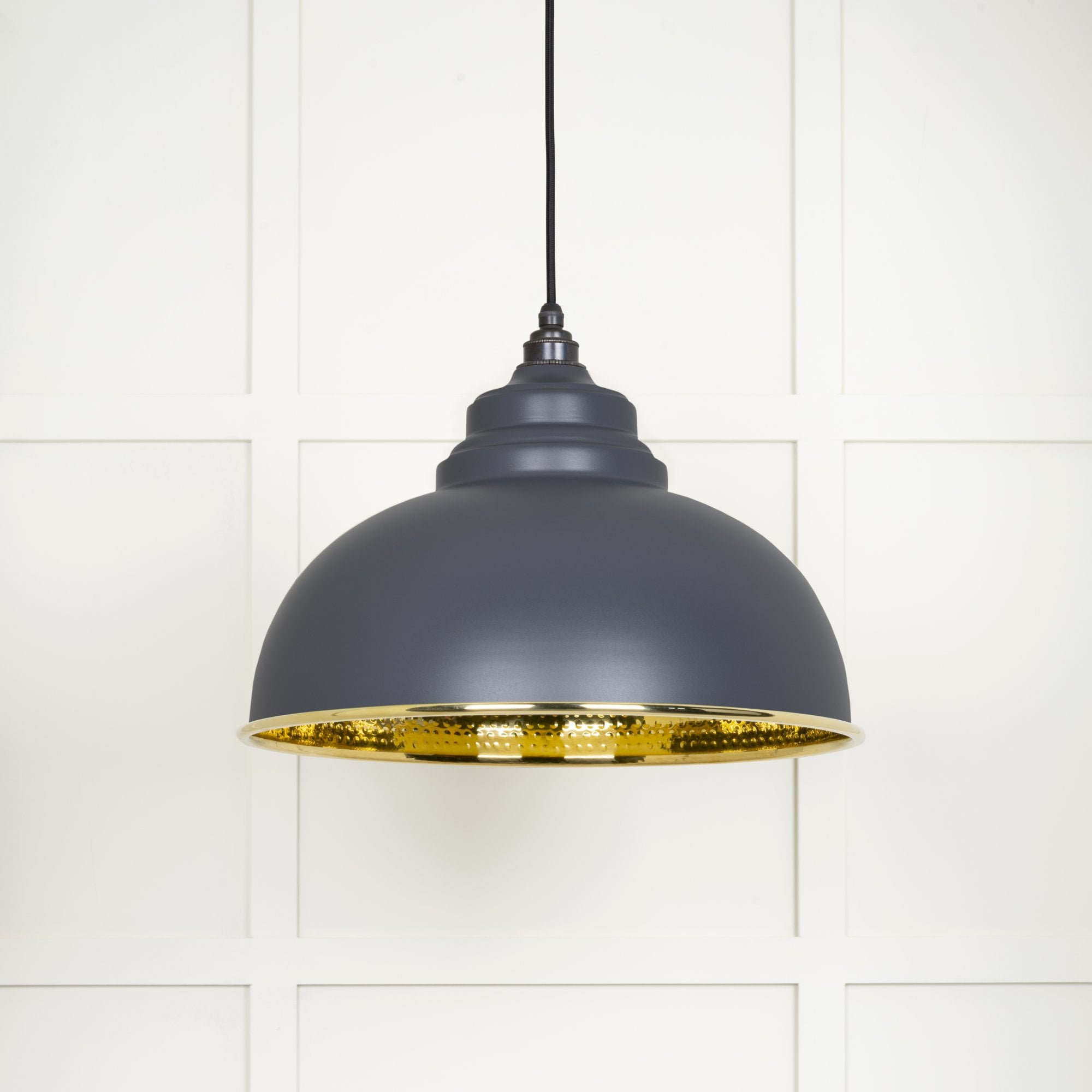 From The Anvil Hammered Brass Harborne Pendant - Slate (Mid Grey)