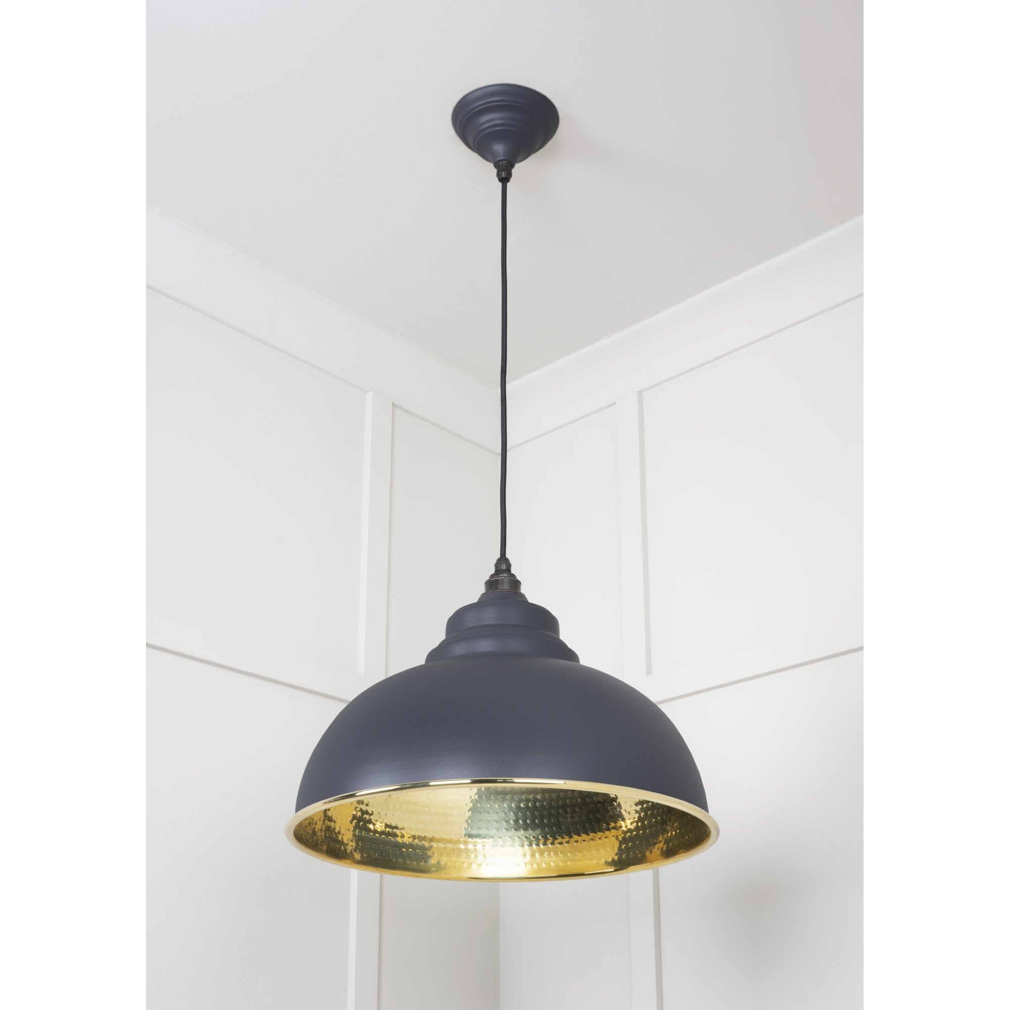From The Anvil Hammered Brass Harborne Pendant - Slate (Mid Grey)