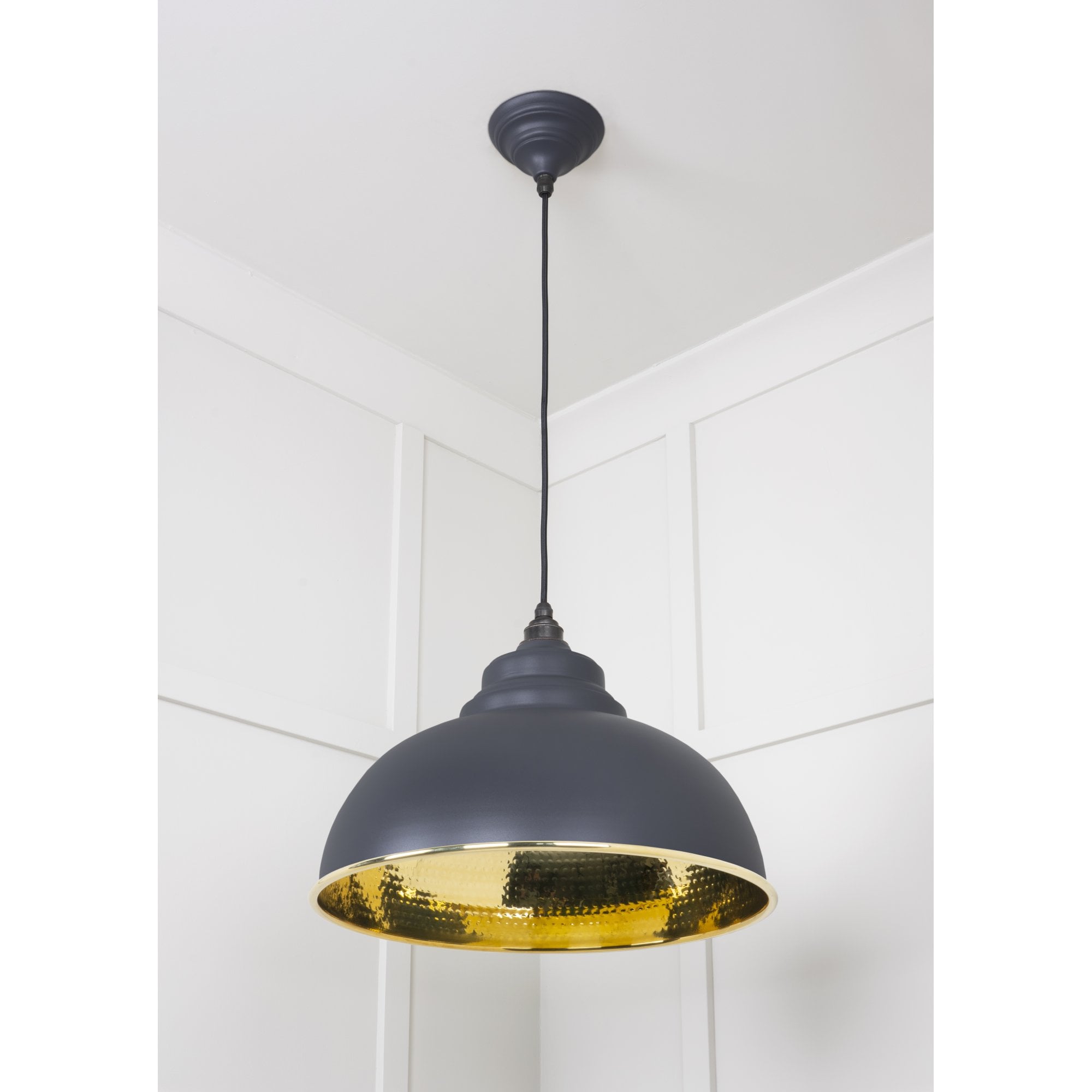 From The Anvil Hammered Brass Harborne Pendant - Slate (Mid Grey)