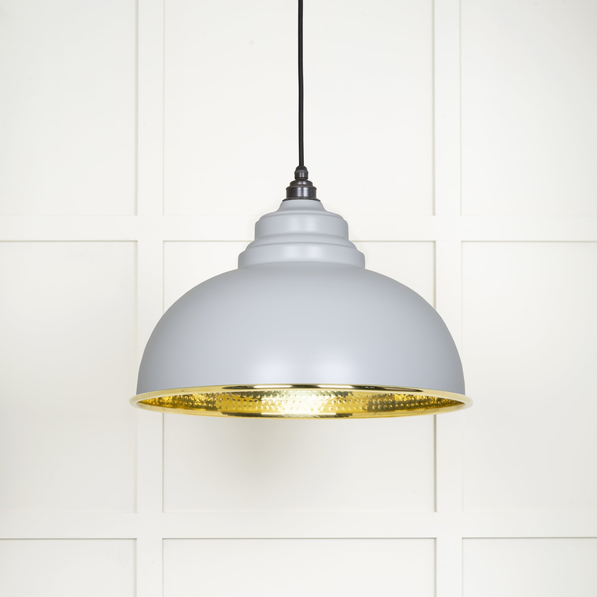 From The Anvil Hammered Brass Harborne Pendant - Birch (Pale Grey)
