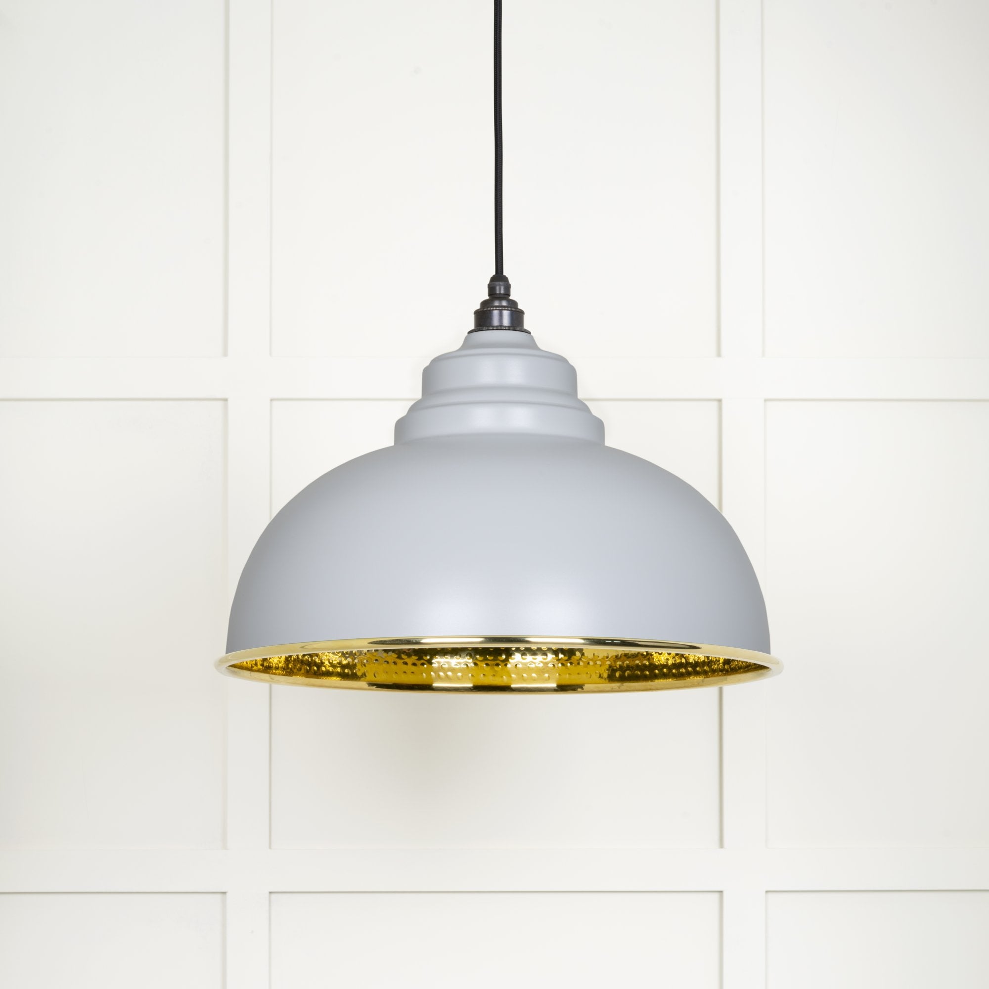 From The Anvil Hammered Brass Harborne Pendant - Birch (Pale Grey)