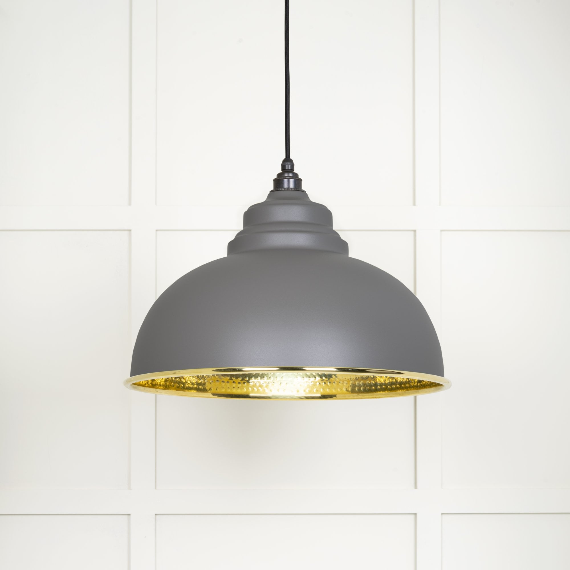 From The Anvil Hammered Brass Harborne Pendant - Bluff (Warm Grey)