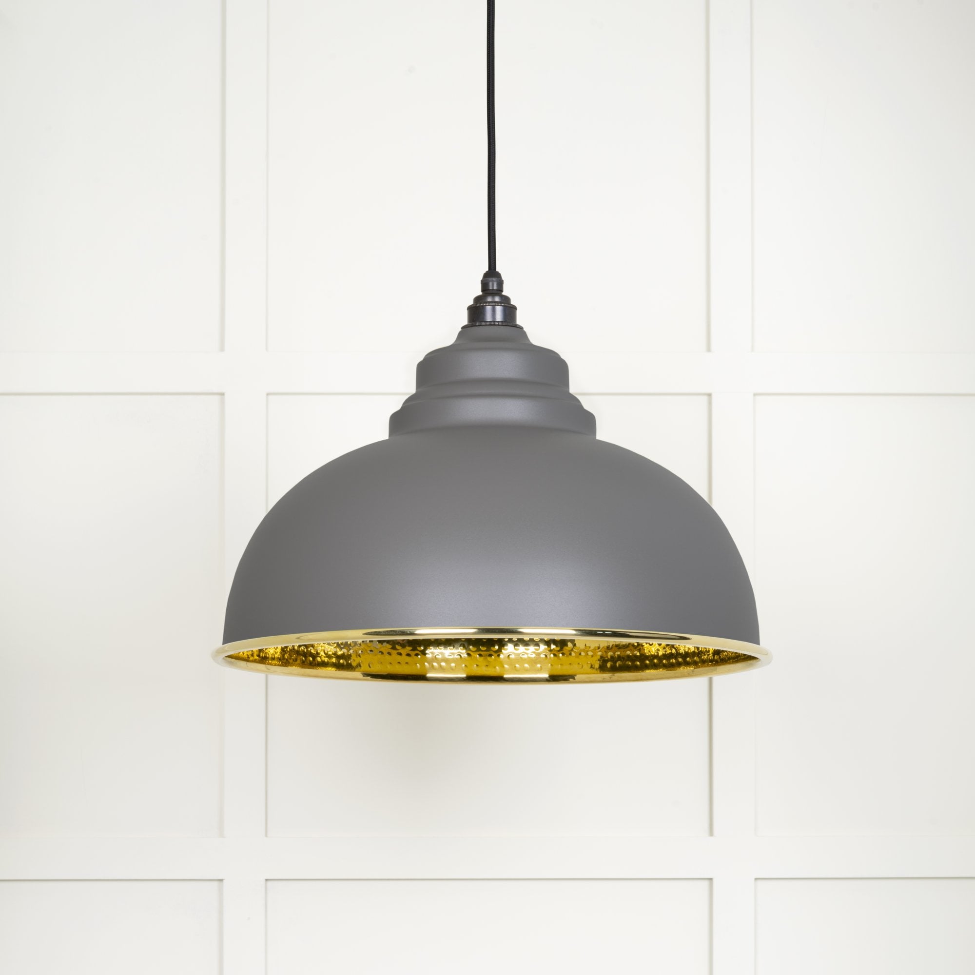 From The Anvil Hammered Brass Harborne Pendant - Bluff (Warm Grey)