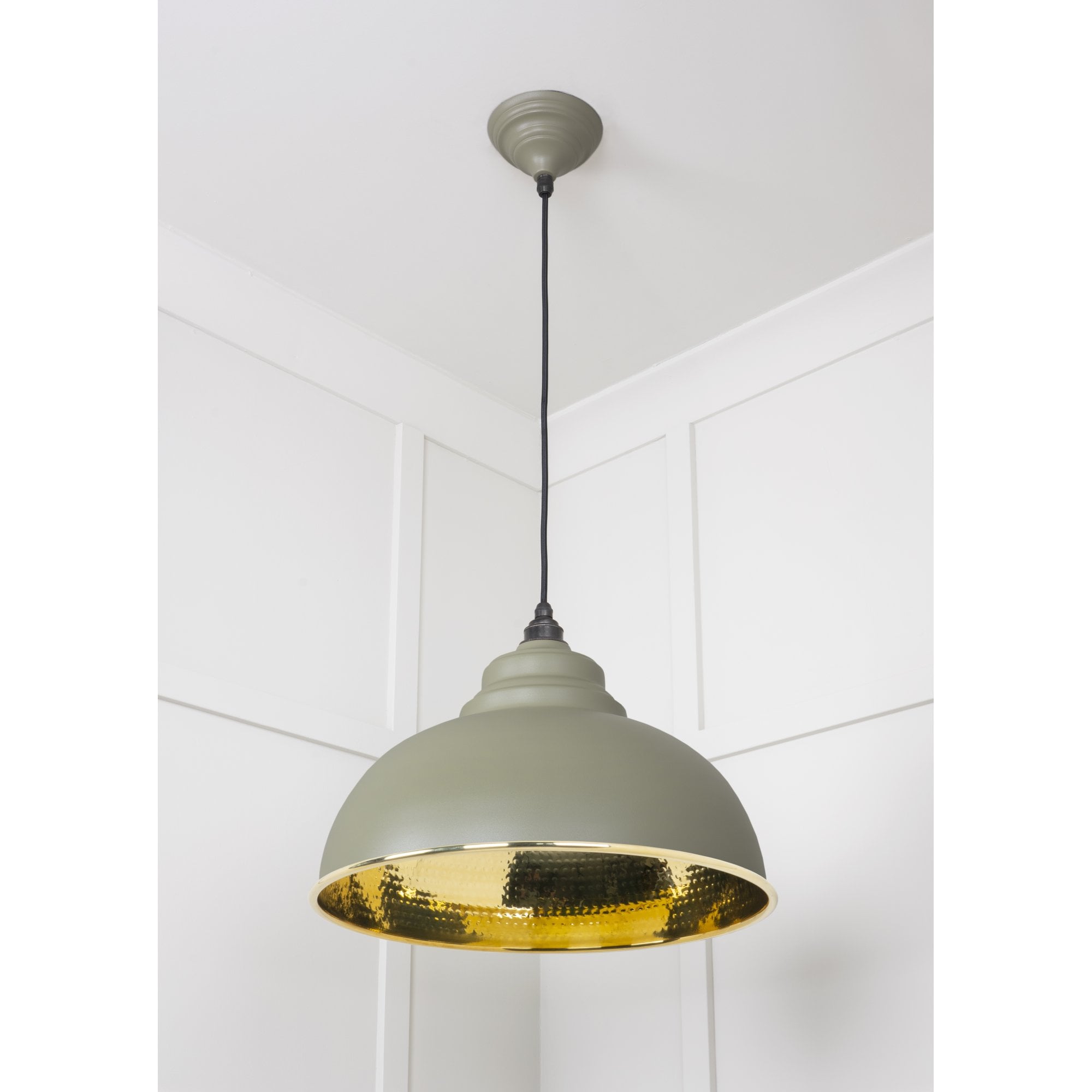 From The Anvil Hammered Brass Harborne Pendant - Tump (Pale Green)