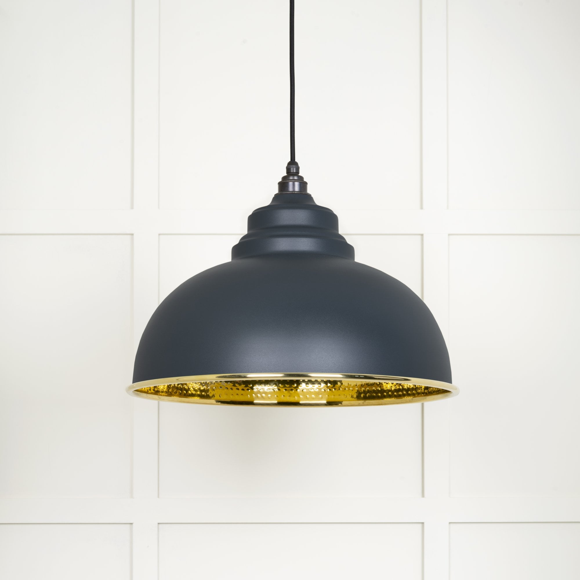 From The Anvil Hammered Brass Harborne Pendant - Soot (Dark Grey)