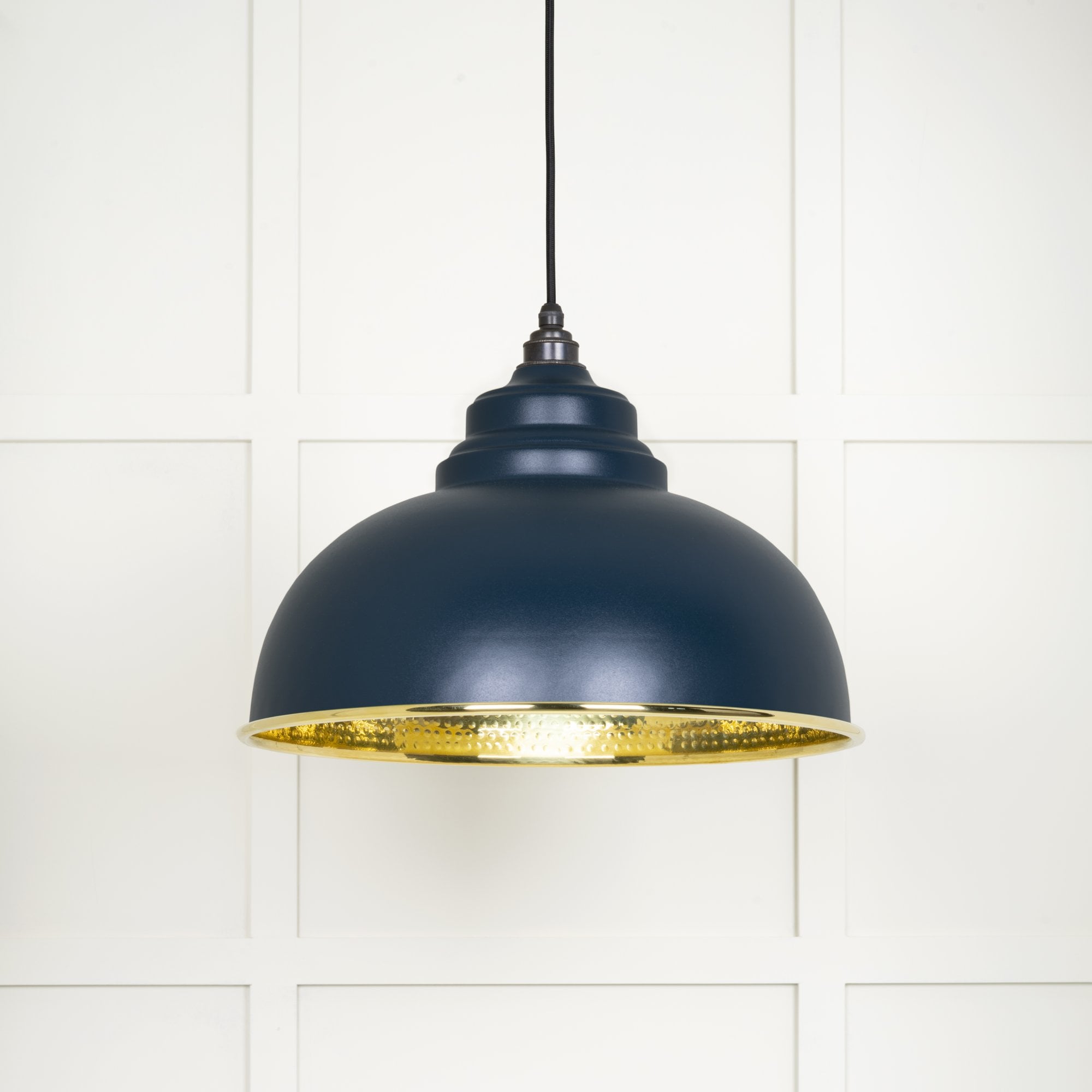 From The Anvil Hammered Brass Harborne Pendant - Dusk (Dark Blue/Grey)