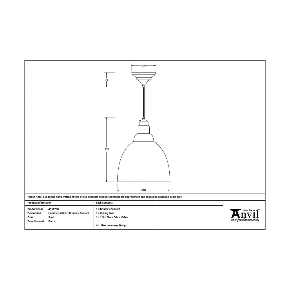 From The Anvil Hammered Brass Brindley Pendant - Soot (Dark Grey)