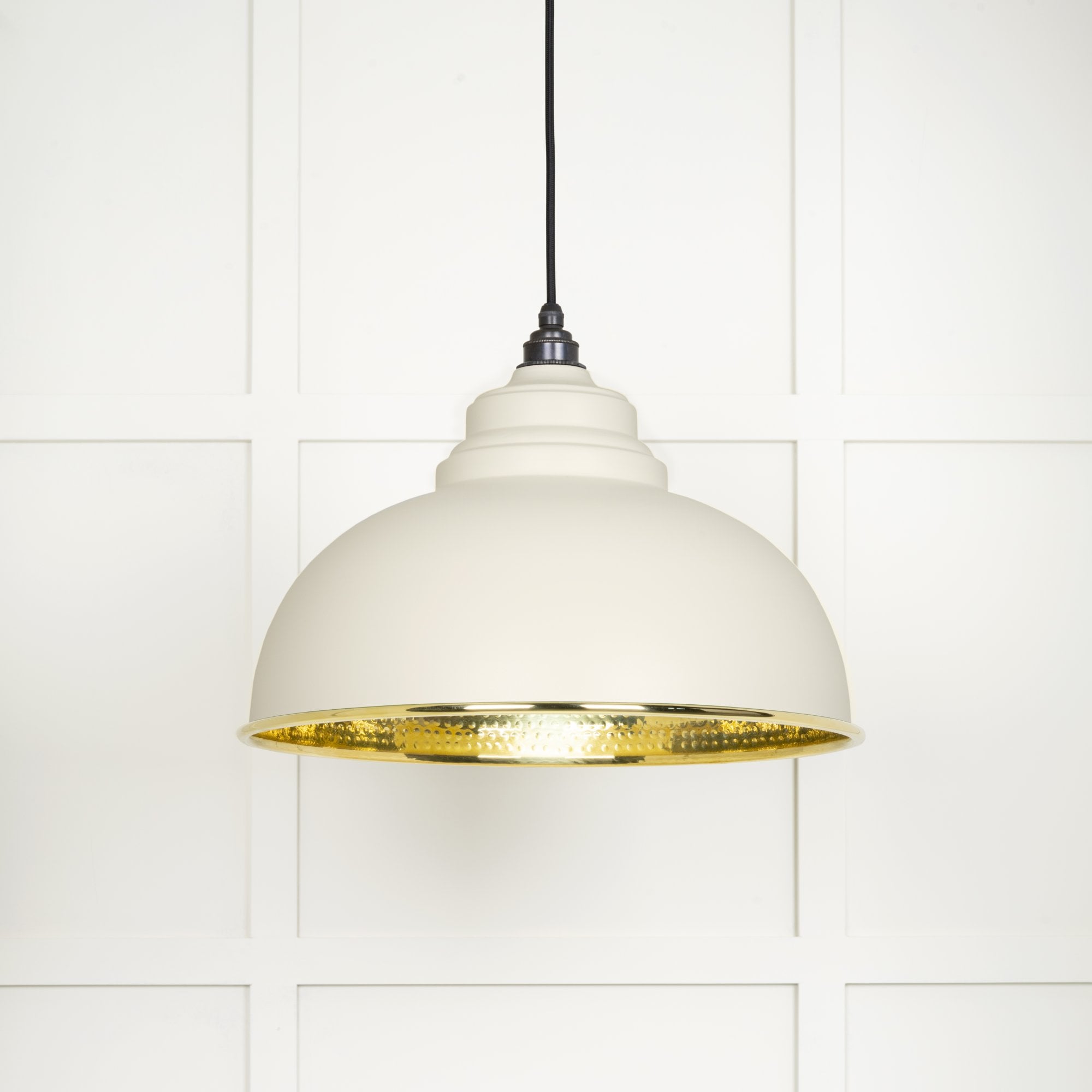 From The Anvil Hammered Brass Harborne Pendant - Teasel (Off White/Cream)