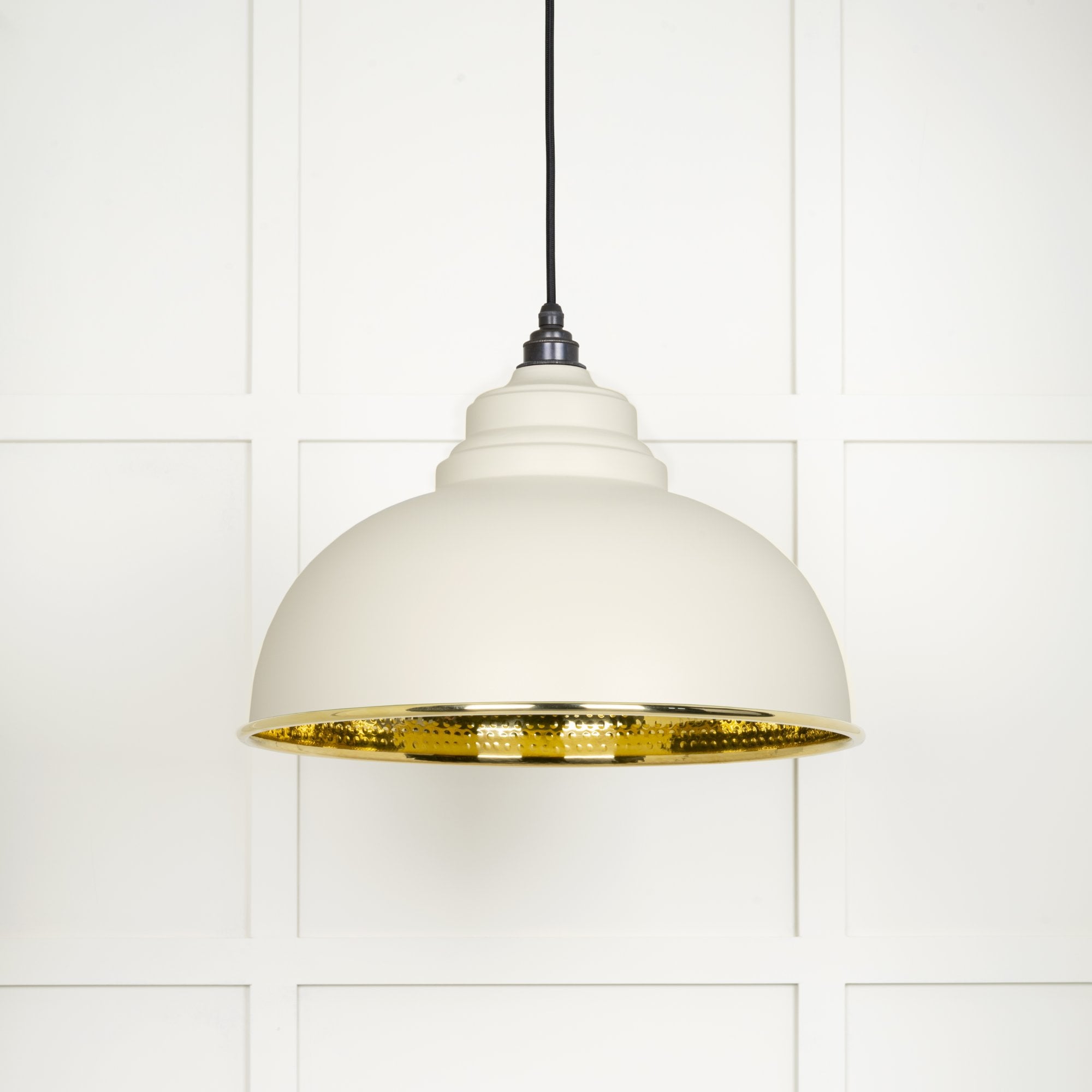 From The Anvil Hammered Brass Harborne Pendant - Teasel (Off White/Cream)