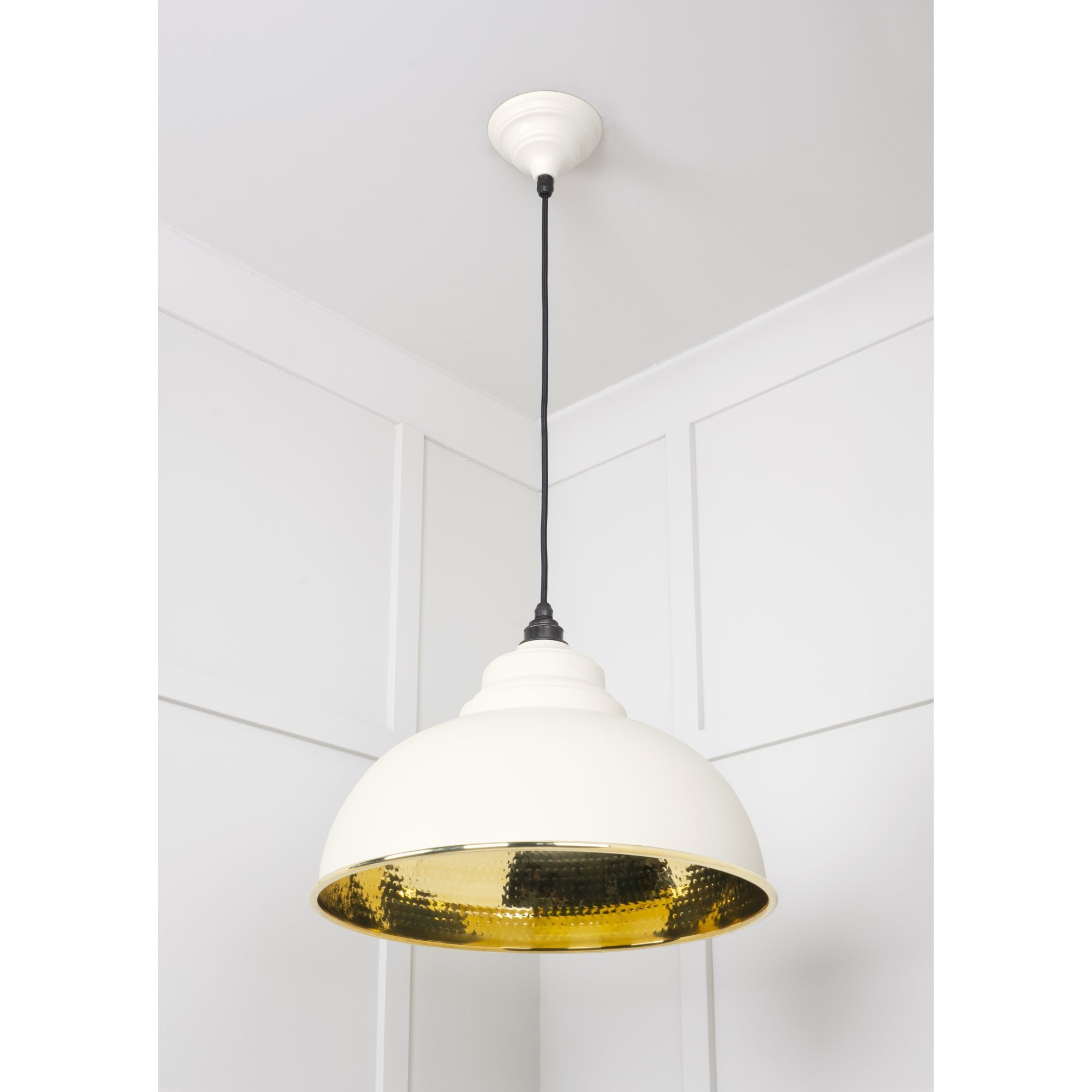 From The Anvil Hammered Brass Harborne Pendant - Teasel (Off White/Cream)
