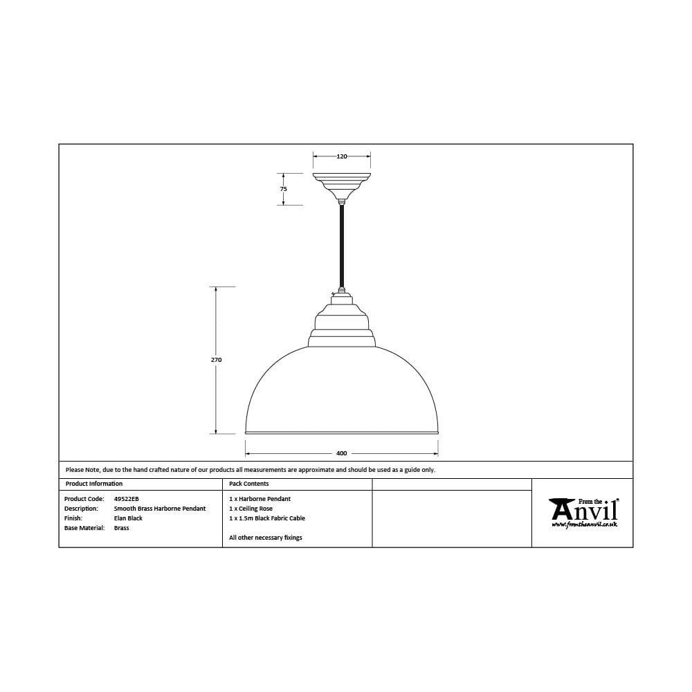 From The Anvil Smooth Brass Harborne Pendant - Elan Black