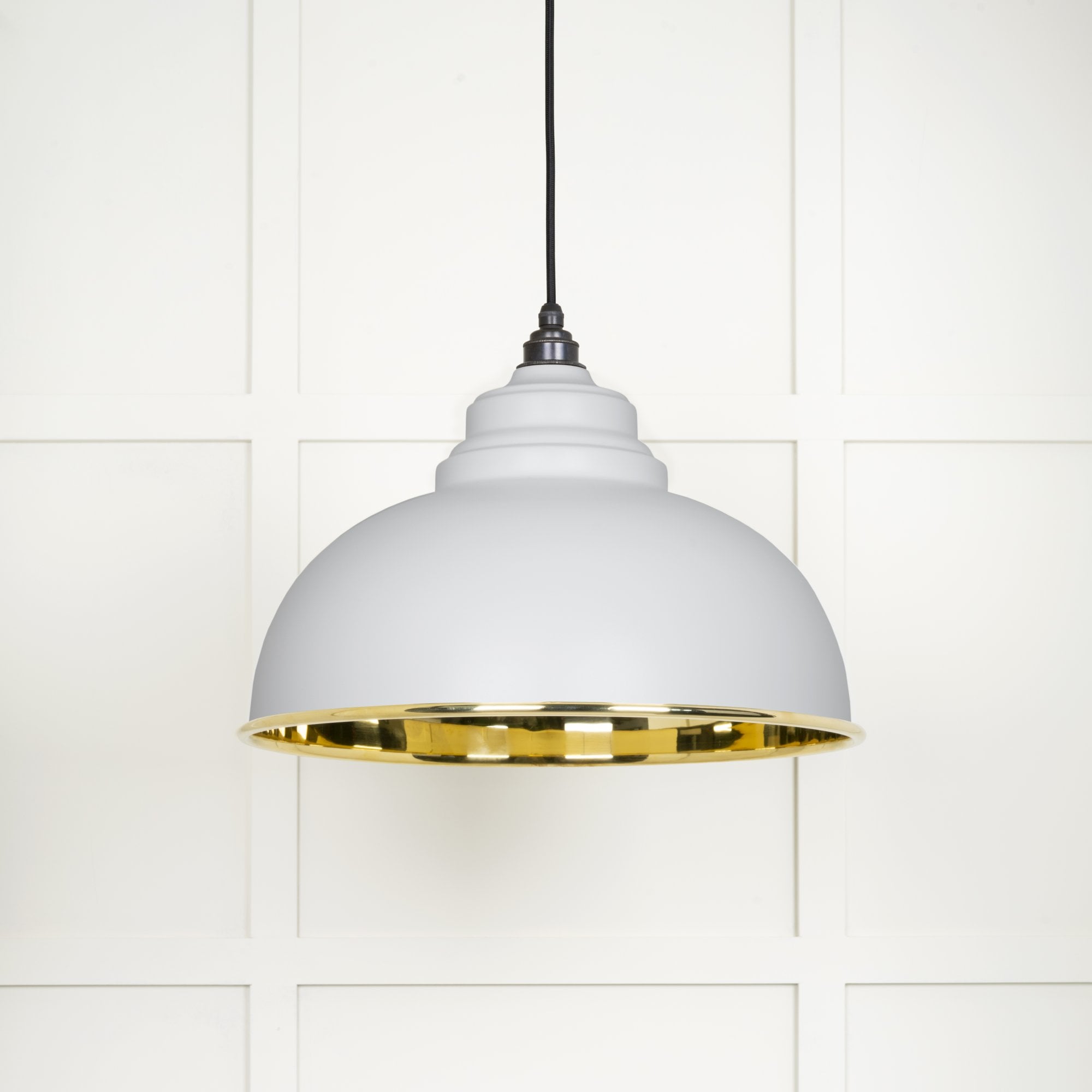 From The Anvil Smooth Brass Harborne Pendant - Flock (Matt White)