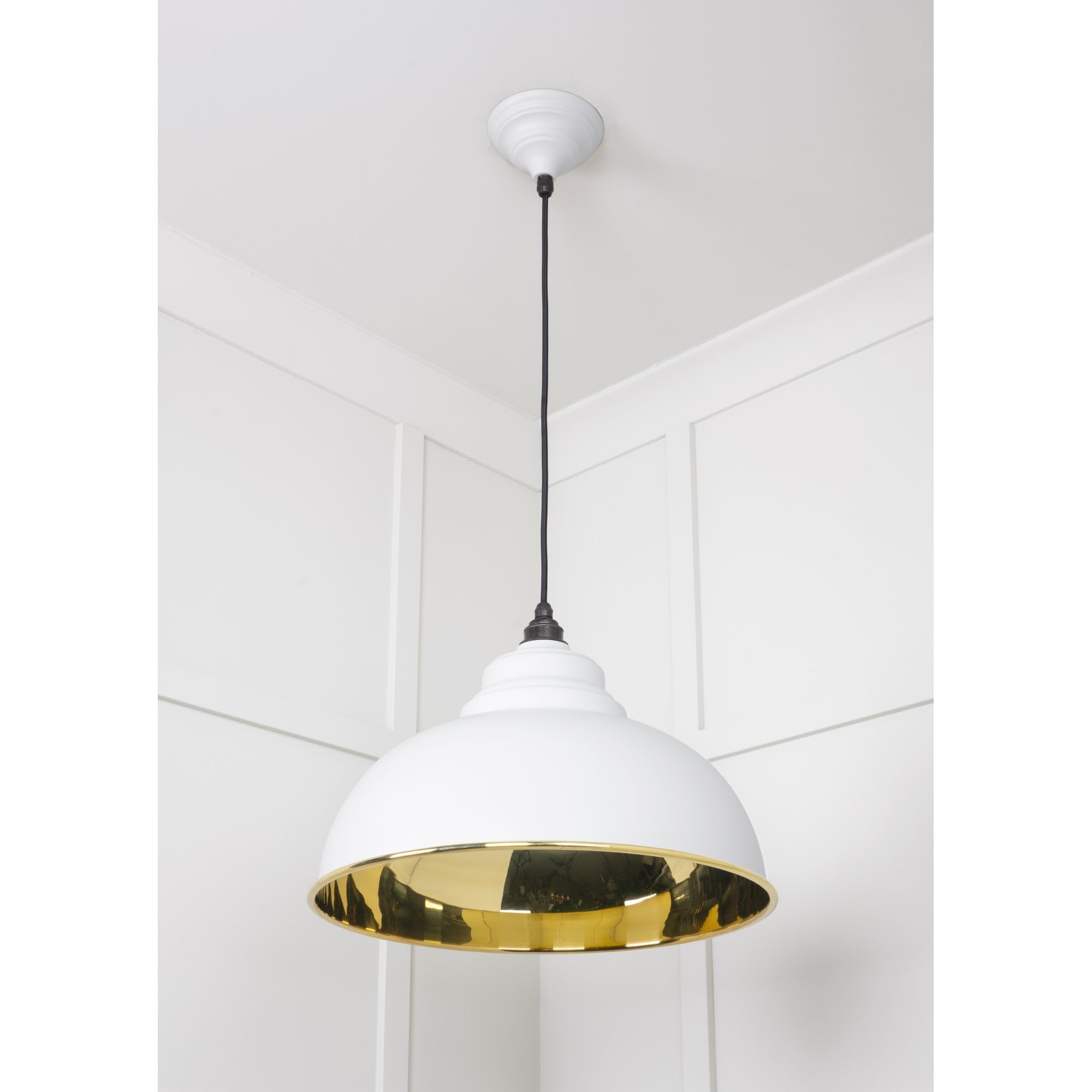 From The Anvil Smooth Brass Harborne Pendant - Flock (Matt White)