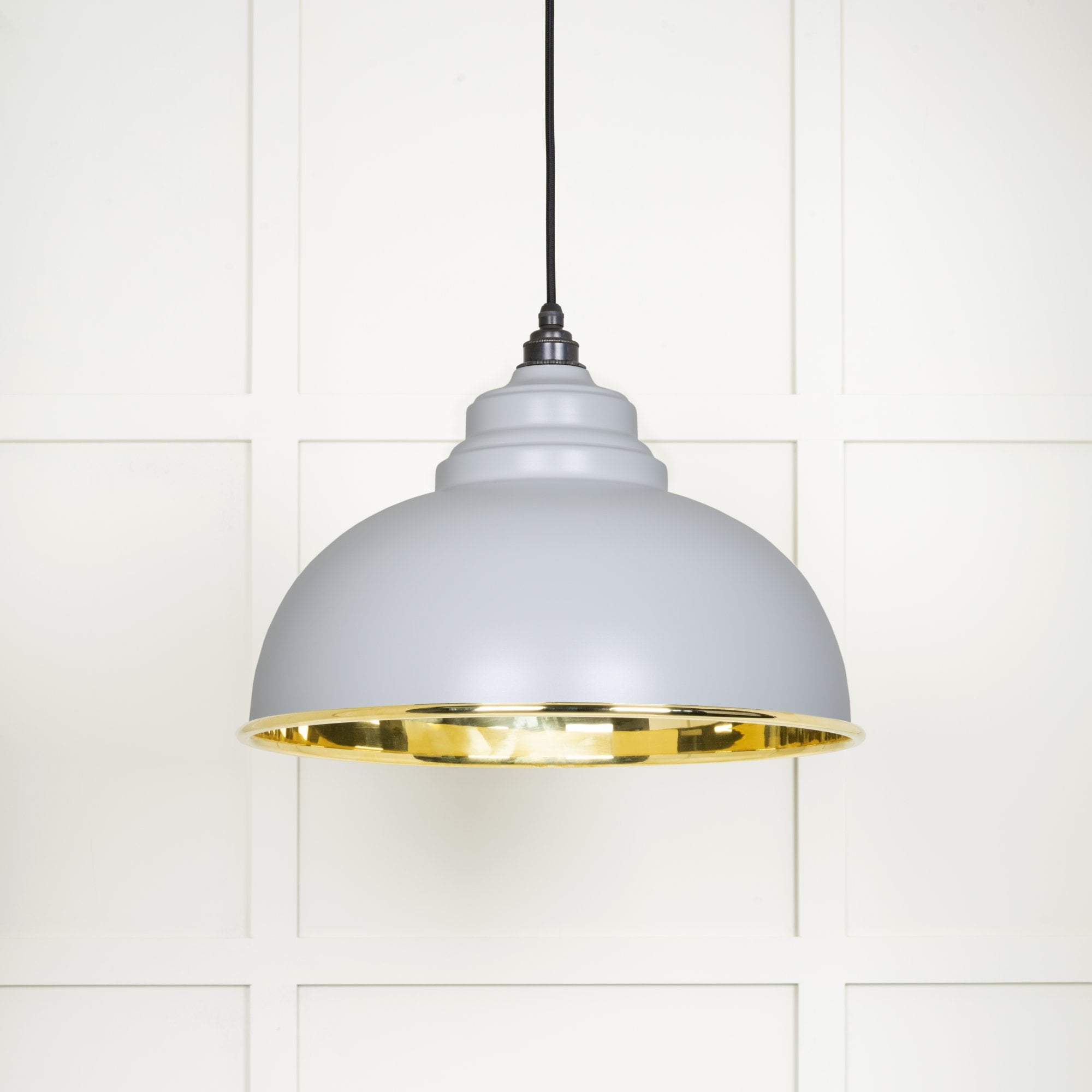 From The Anvil Smooth Brass Harborne Pendant - Birch (Pale Grey)