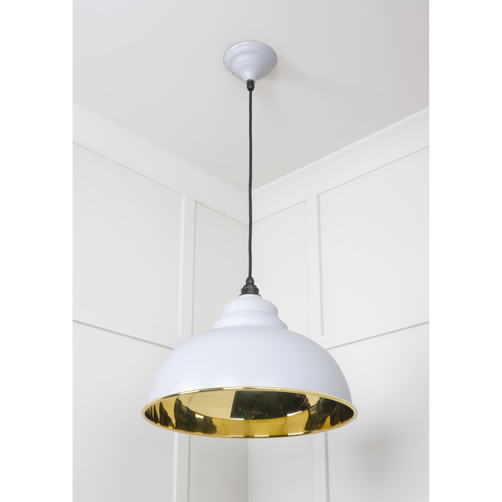 From The Anvil Smooth Brass Harborne Pendant - Birch (Pale Grey)