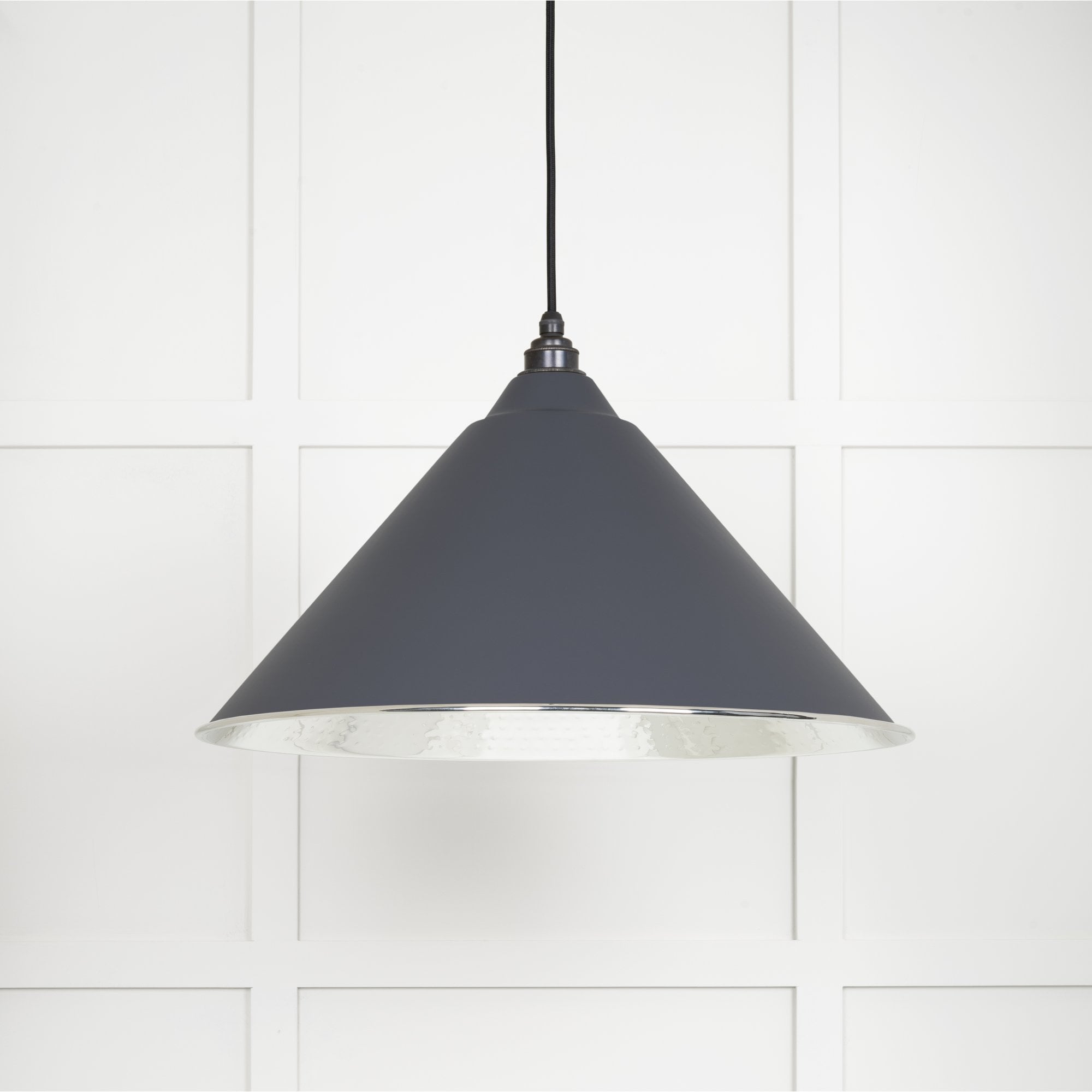 From The Anvil Hammered Nickel Hockley Pendant - Slate (Mid Grey)
