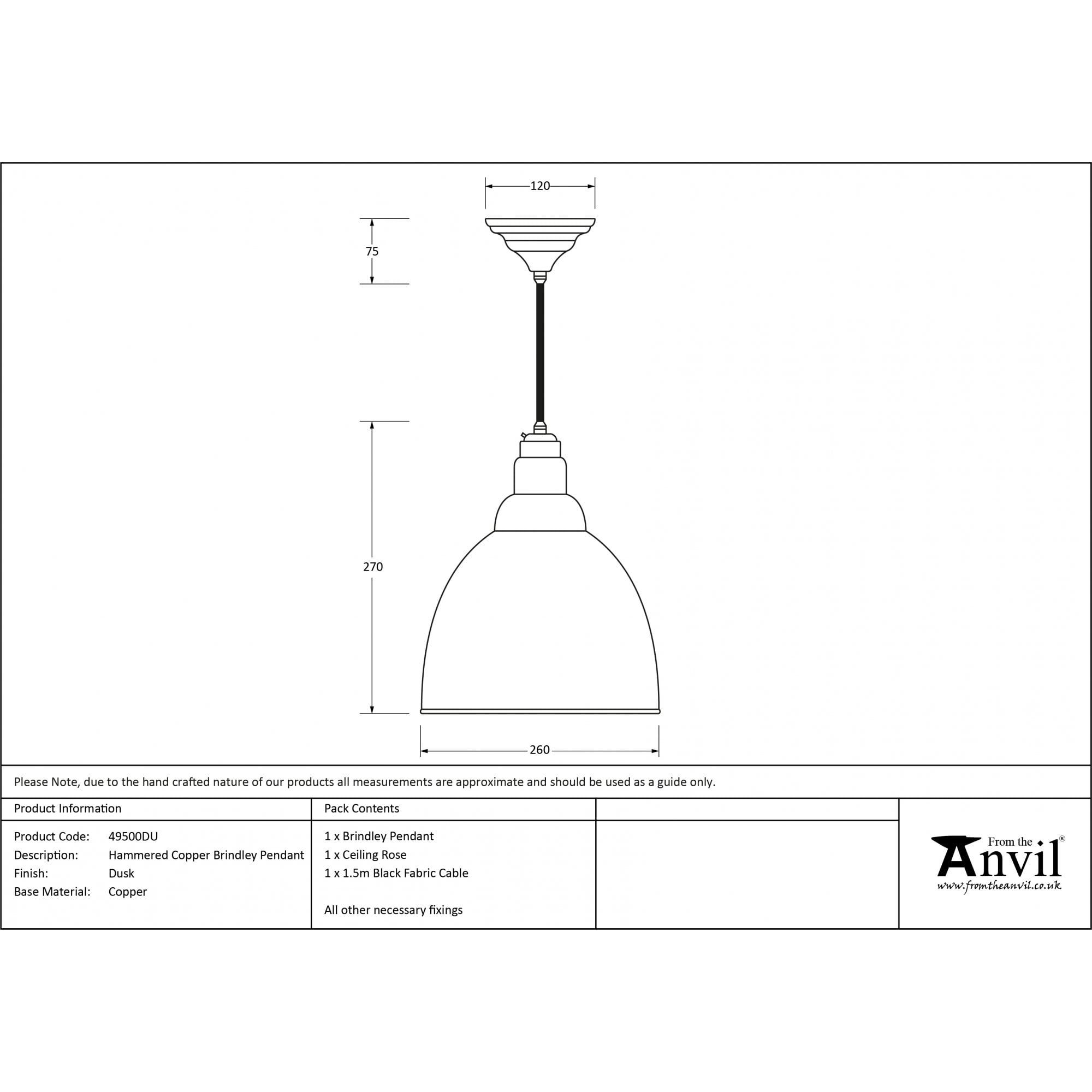 From The Anvil Hammered Copper Brindley Pendant - Dusk (Dark Blue/Grey)