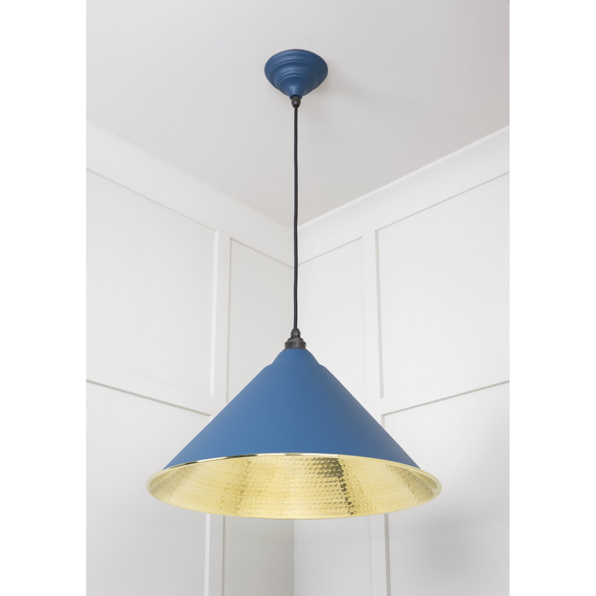 From The Anvil Hammered Brass Hockley Pendant - Upstream (Blue)