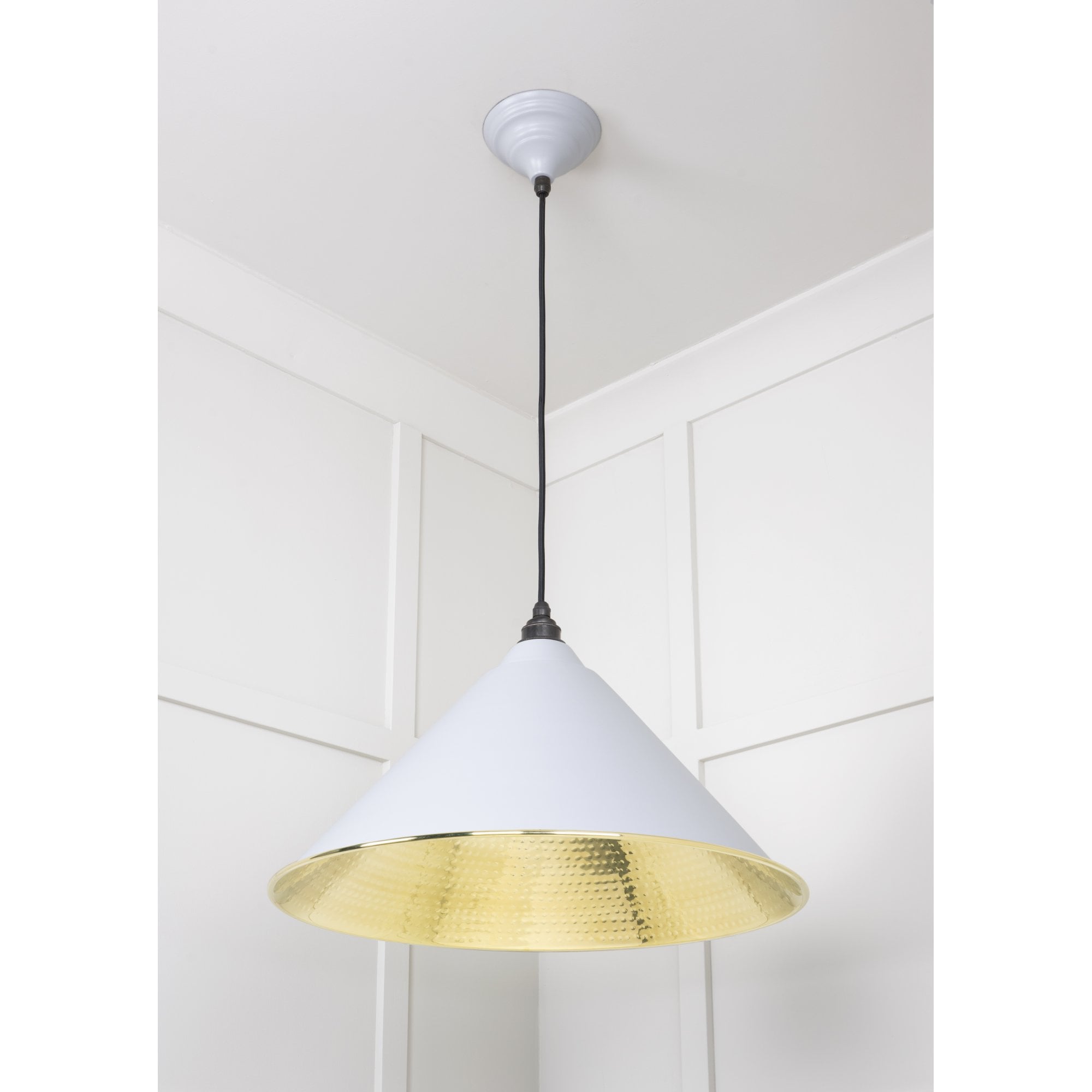 From The Anvil Hammered Brass Hockley Pendant - Birch (Pale Grey)