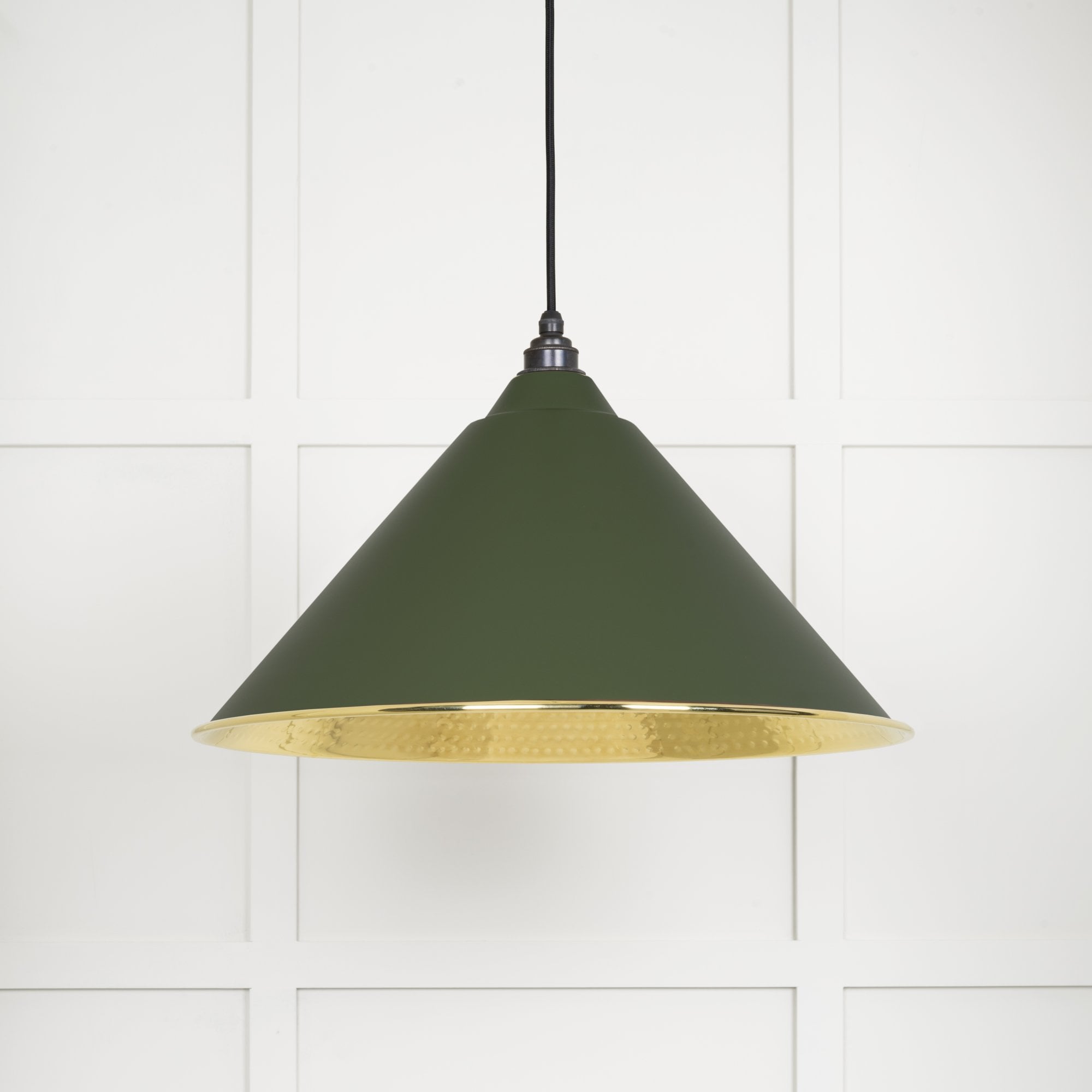 From The Anvil Hammered Brass Hockley Pendant - Heath (Earthy Green)