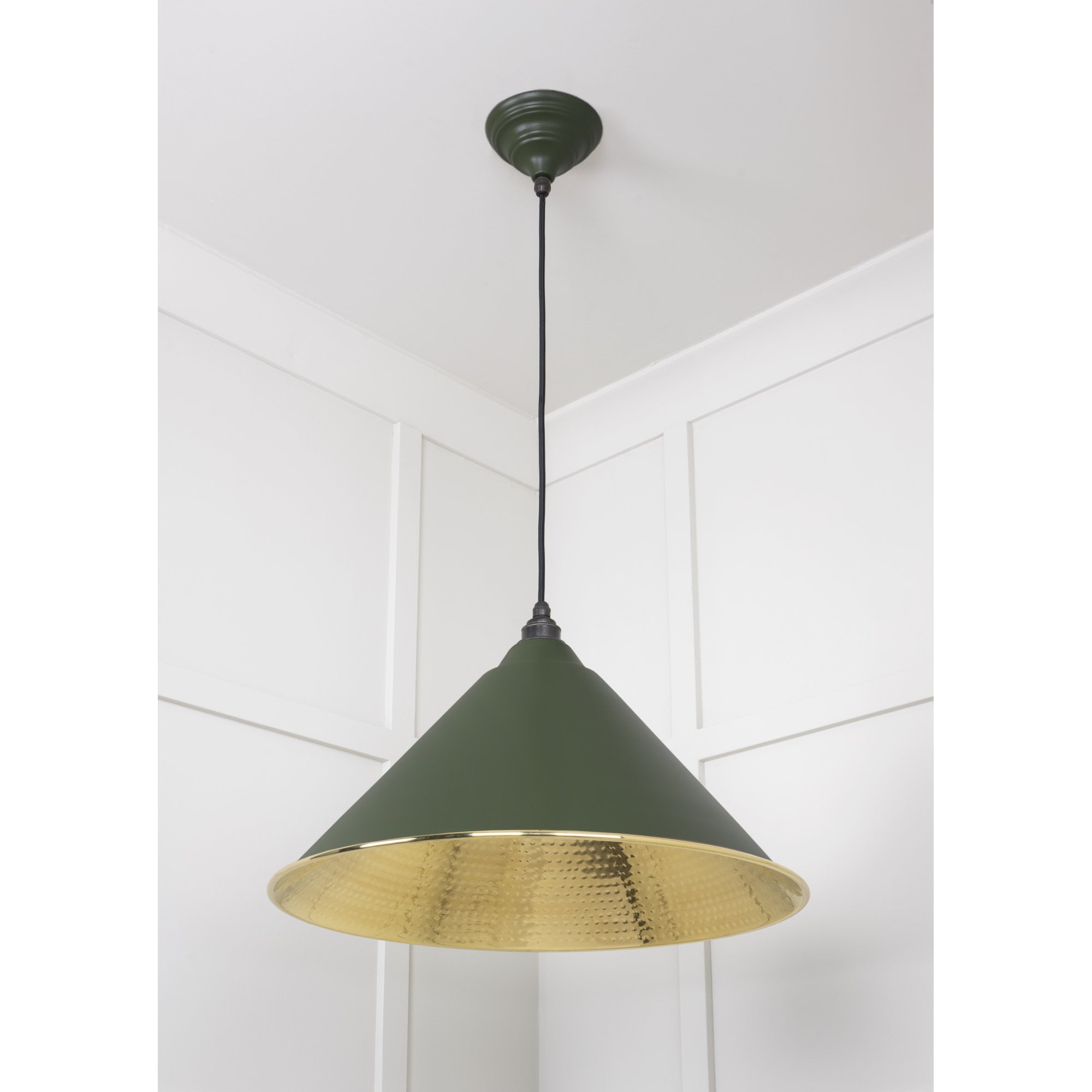 From The Anvil Hammered Brass Hockley Pendant - Heath (Earthy Green)