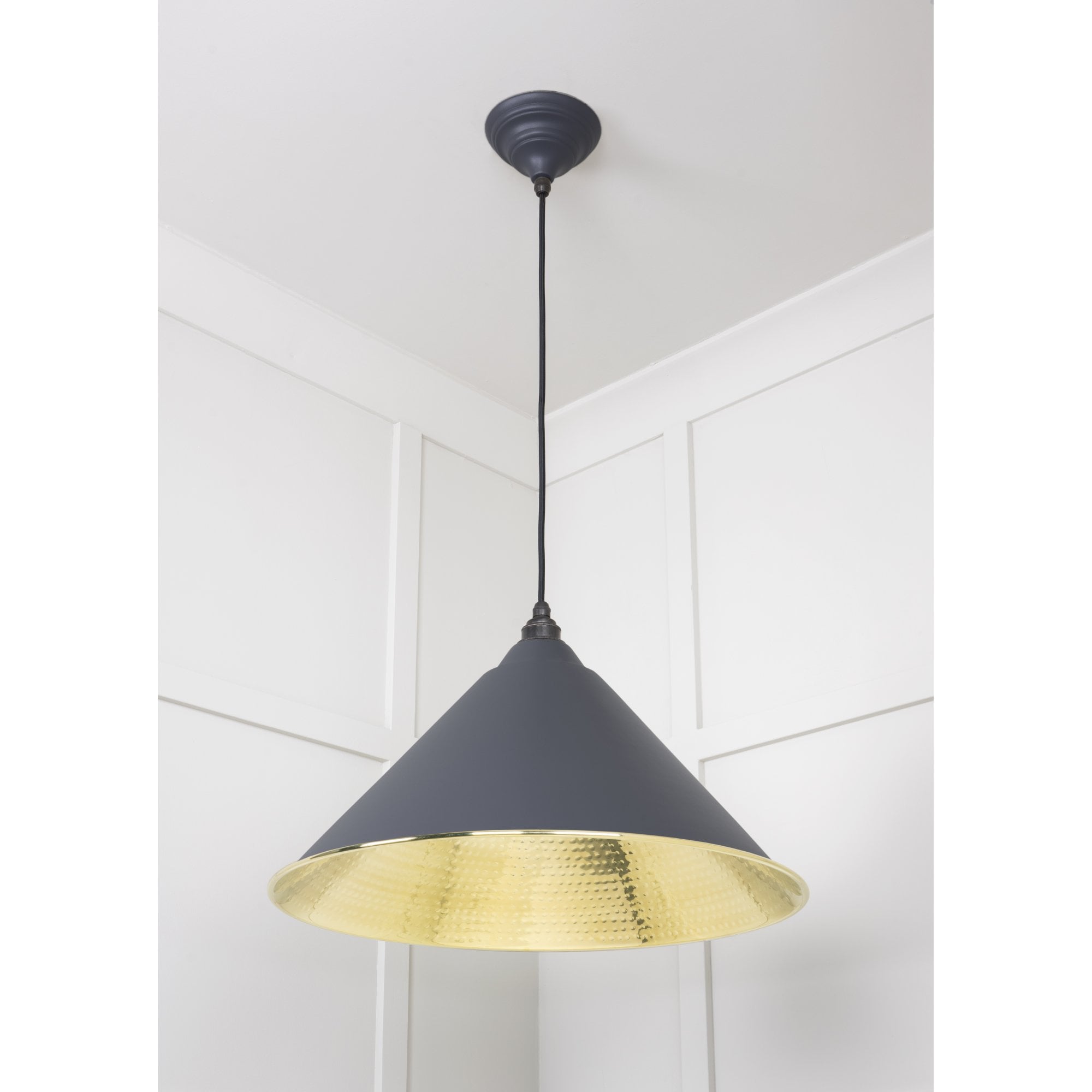 From The Anvil Hammered Brass Hockley Pendant - Slate (Mid Grey)