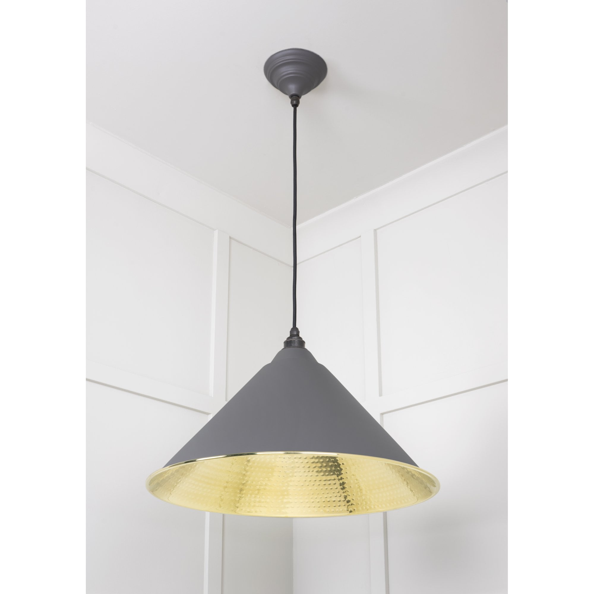From The Anvil Hammered Brass Hockley Pendant - Bluff (Warm Grey)