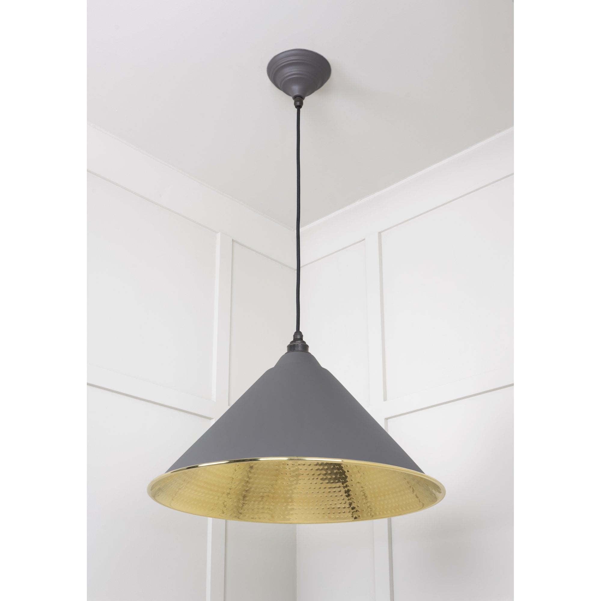 From The Anvil Hammered Brass Hockley Pendant - Bluff (Warm Grey)