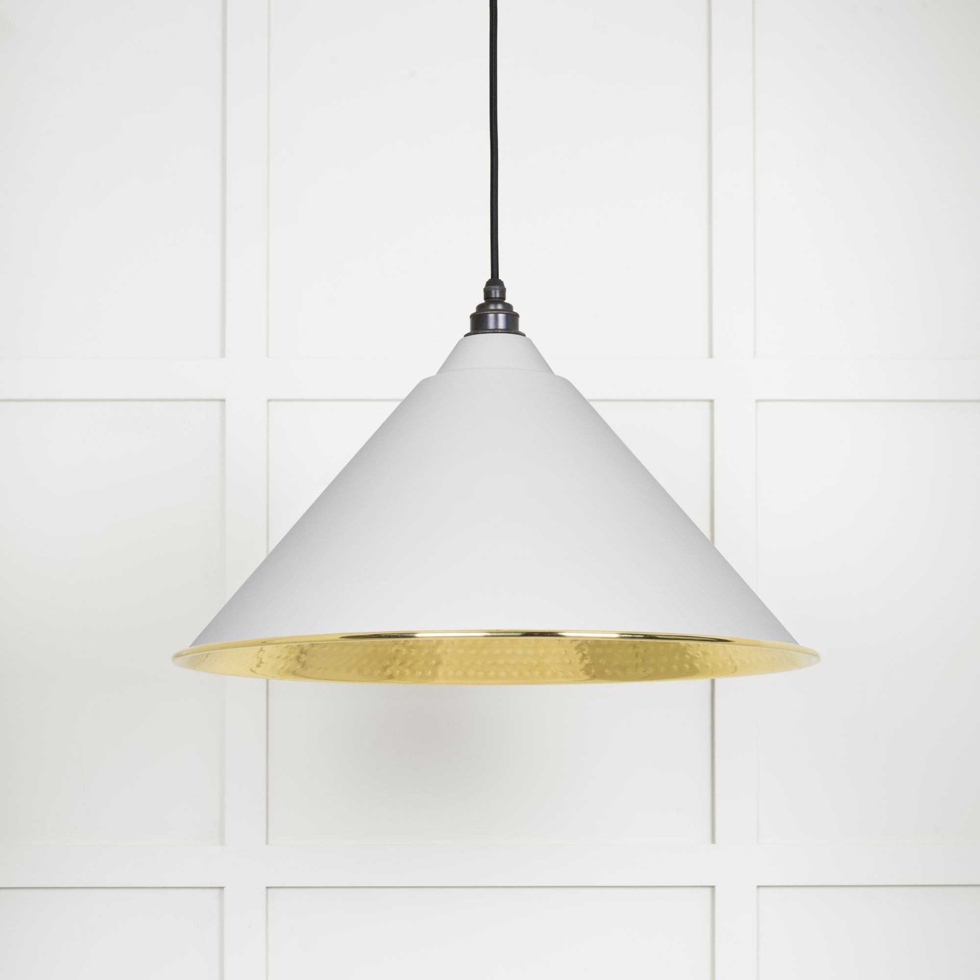 From The Anvil Hammered Brass Hockley Pendant - Flock (Matt White)